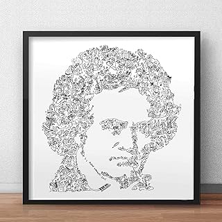 Ludwig Van Beethoven print with doodles inside the portrait | Plenty of details about the deaf Music composer| hard to find gift black and white illustration art poster