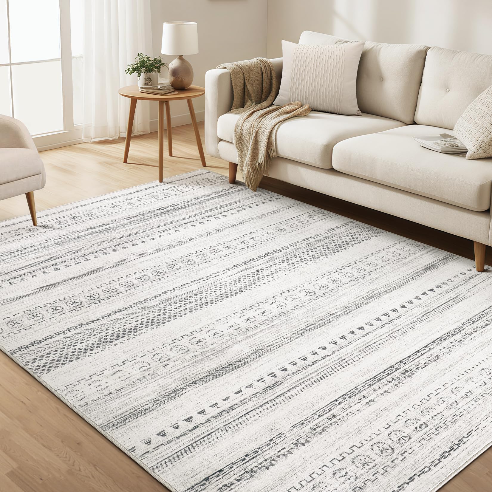 Photo 1 of kakania Washable 5x7 Area Rug for Living Room: Boho Geometry Home Decor
