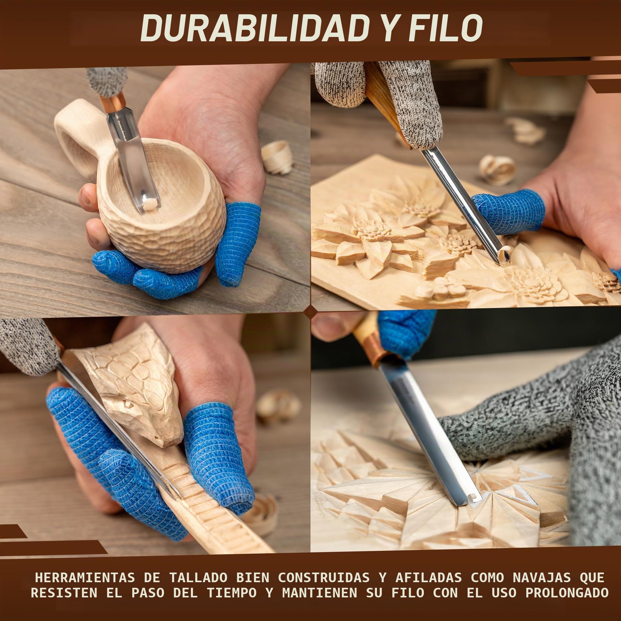 BeaverCraft, Juego de Cinceles para Tallar Madera SC01 Kit de Herramientas para Tallar Madera en Bolsa Rodante con Kit de Compuesto para Pulir de Cuero Gubias Radiales Cinceles Planos Gubias Dobladas