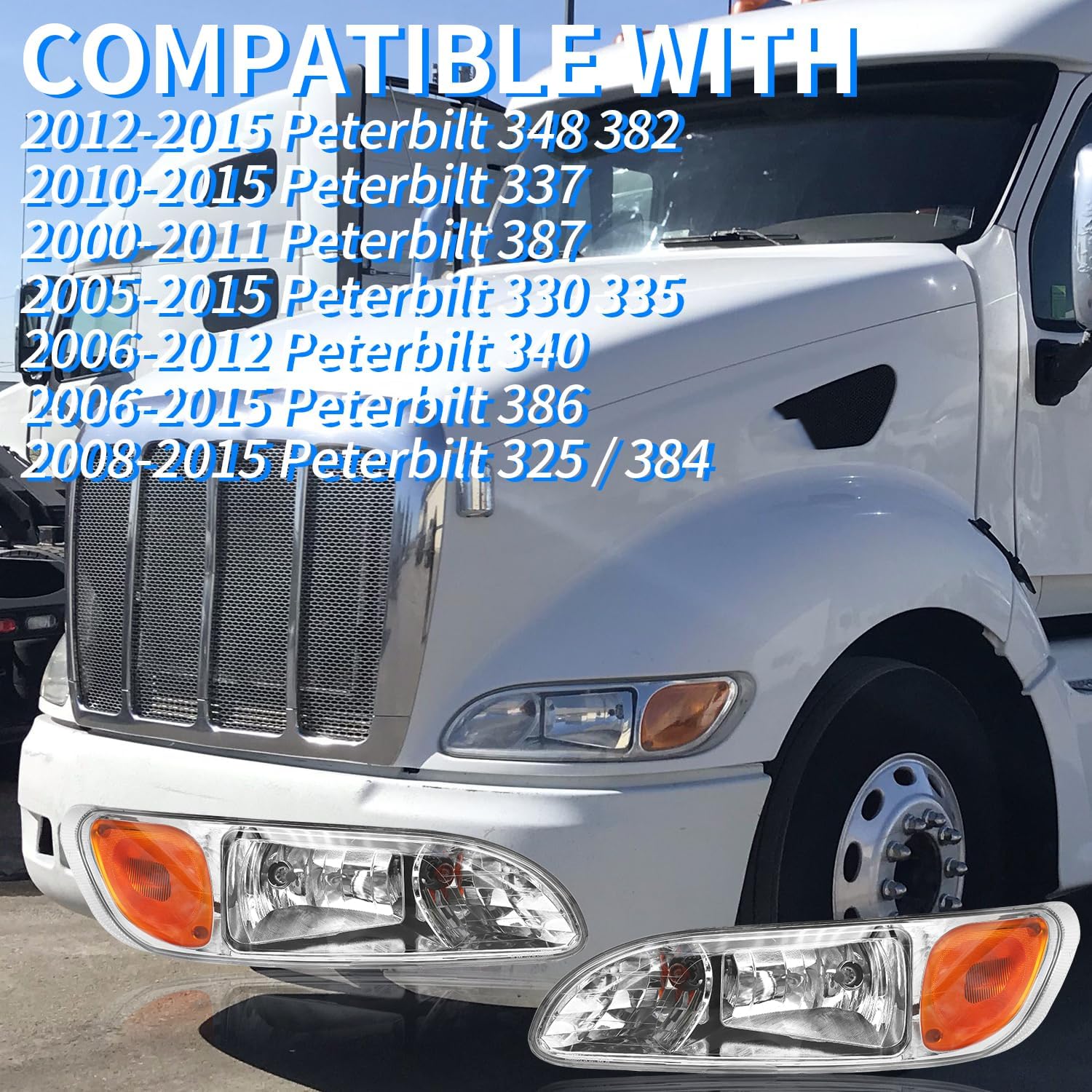 aostirmotor Headlights Assembly Fit forPeterbilt 387 386 384 382 325 330 335 337 340 348 (Driver and Passenge Side) (Left/driver side)