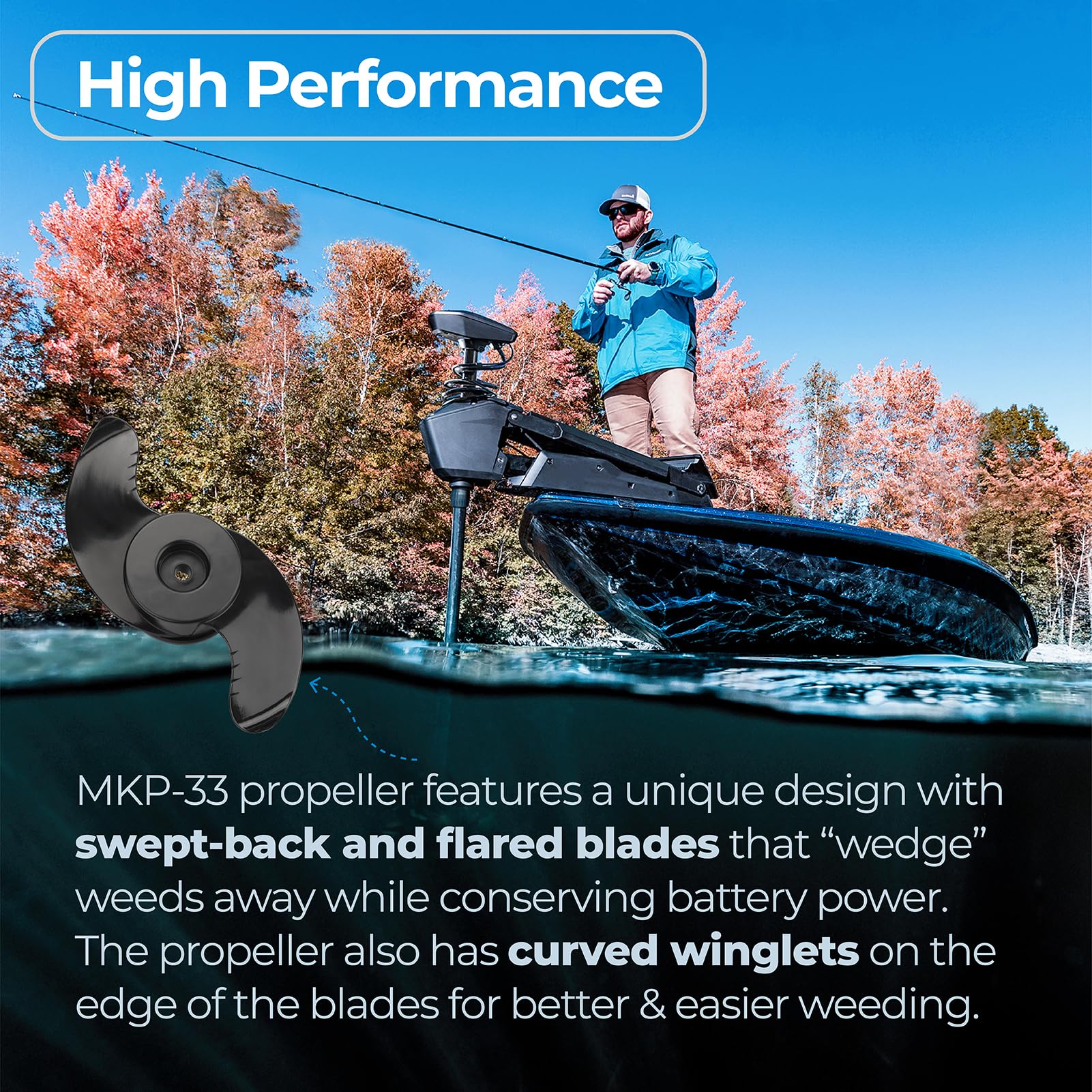 MKP-33 1865018 Prop de moteur à la traîne compatible avec Minn Kota Weedless Wedge 2 Prop, hélice de moteur à la traîne avec kit d'écrou « E » pour moteurs de 10,2 cm de diamètre pour 36,3 kg,