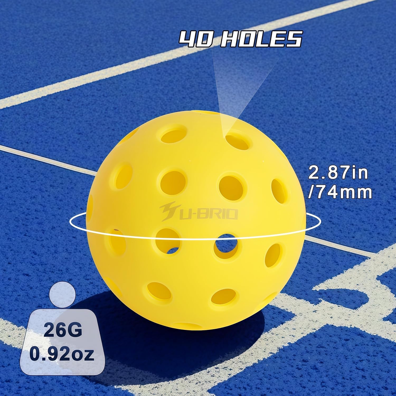 Pro-Grade 40-Hole Outdoor Pickleball Balls 3/4/12 Pack- Pro-Player Tested with Wind-Resistant Design, High-Visibility & 300+ Hit Suitable for Players of All Skill Levels - Image 2