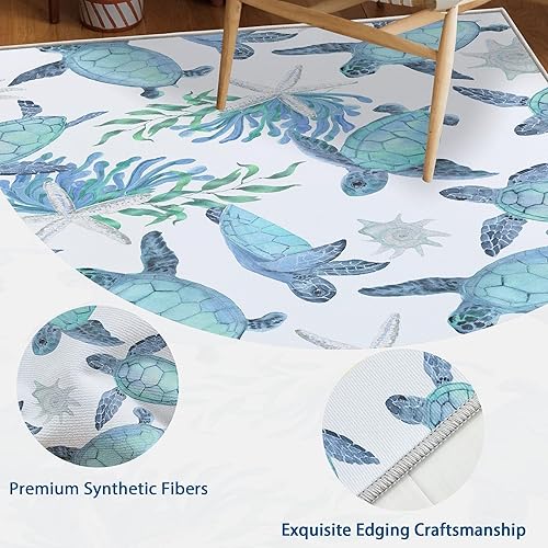 Miniatura 4 de Tritard Alfombra de pasillo de 2 x 6 pies, con temática de playa, con diseño de tortugas marinas, alfombra antideslizante y lavable para entrada