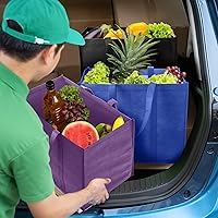 Vista 2 de Hillban Paquete de 30 bolsas de comestibles reutilizables a granel resistentes grandes bolsas de compras lavables plegables con asas