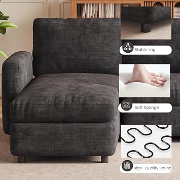 Miuuod 4-Seat Modular Sectional Sofa with 3 Storage Ottomans, Oversized Deep L-Shaped Couch for Living Room, Grey Velvet Family Sofa Set, Modern Apartment Loveseat Sleeper with Extra Comfy Seating