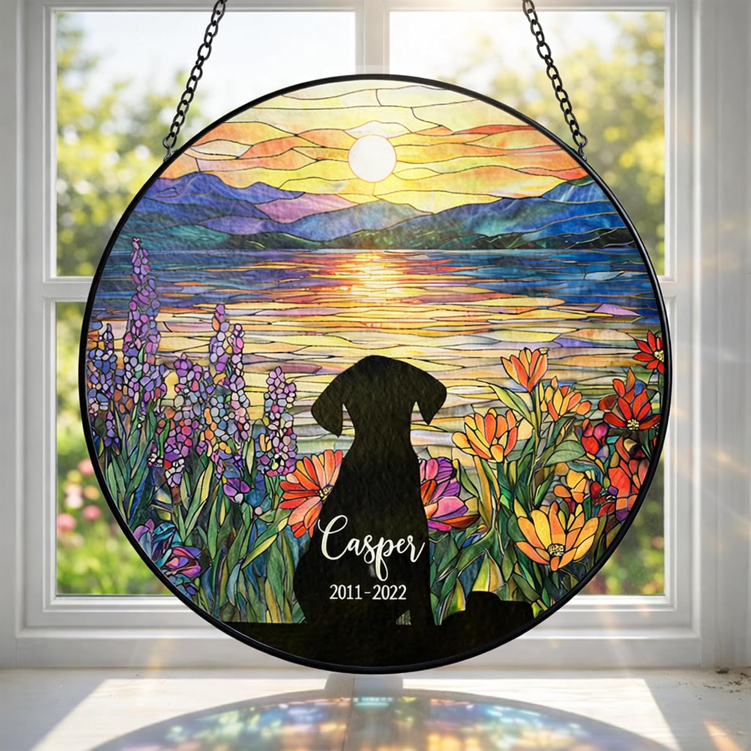 Custom Dog Portrait Stained Glass Suncatcher, Pet Memorial Stained Glass Photo Suncatcher, Staineds Glass Dog Memorial, Loss of Dogs Sympathy Gift Personalized, Pet Loss Gifts Style 3