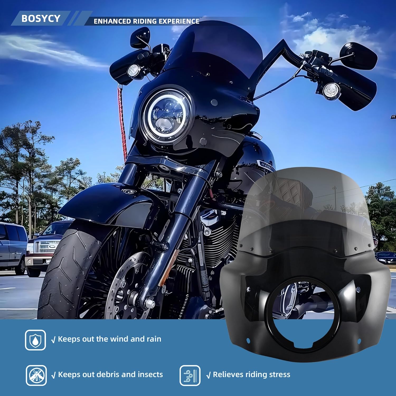 motorcycle fairing windshield kit, 5.75" headlight fairing 11" smoked motorbike windscreen 35-41mm forks fit for harley iron 883 sportster 1100 1200