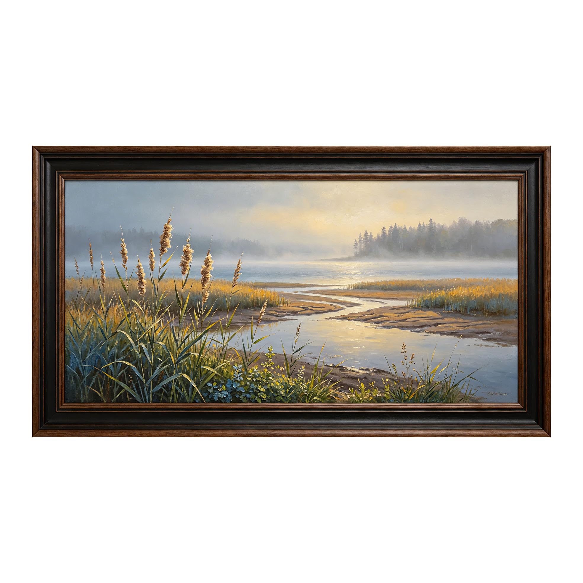 Yzpallescene 3D Framed Wall Art 50cm×100cm Coastal Seascape Lake Oil Painting Panoramic Large Size SelfAdhesive Removable Wall Decor Prints Artwork for Living Room Bedroom Office