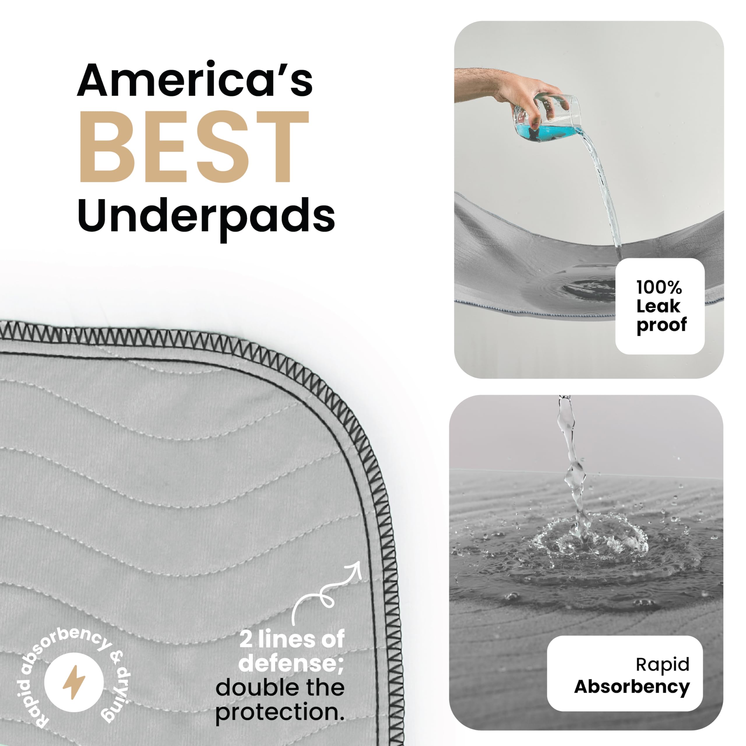 IMPROVIA® Almohadillas lavables de gran absorción reutilizables para incontinencia para niños, adultos, ancianos y mascotas, protección impermeable para cama, sofá, muebles, suelo (paquete de 4, 34 x