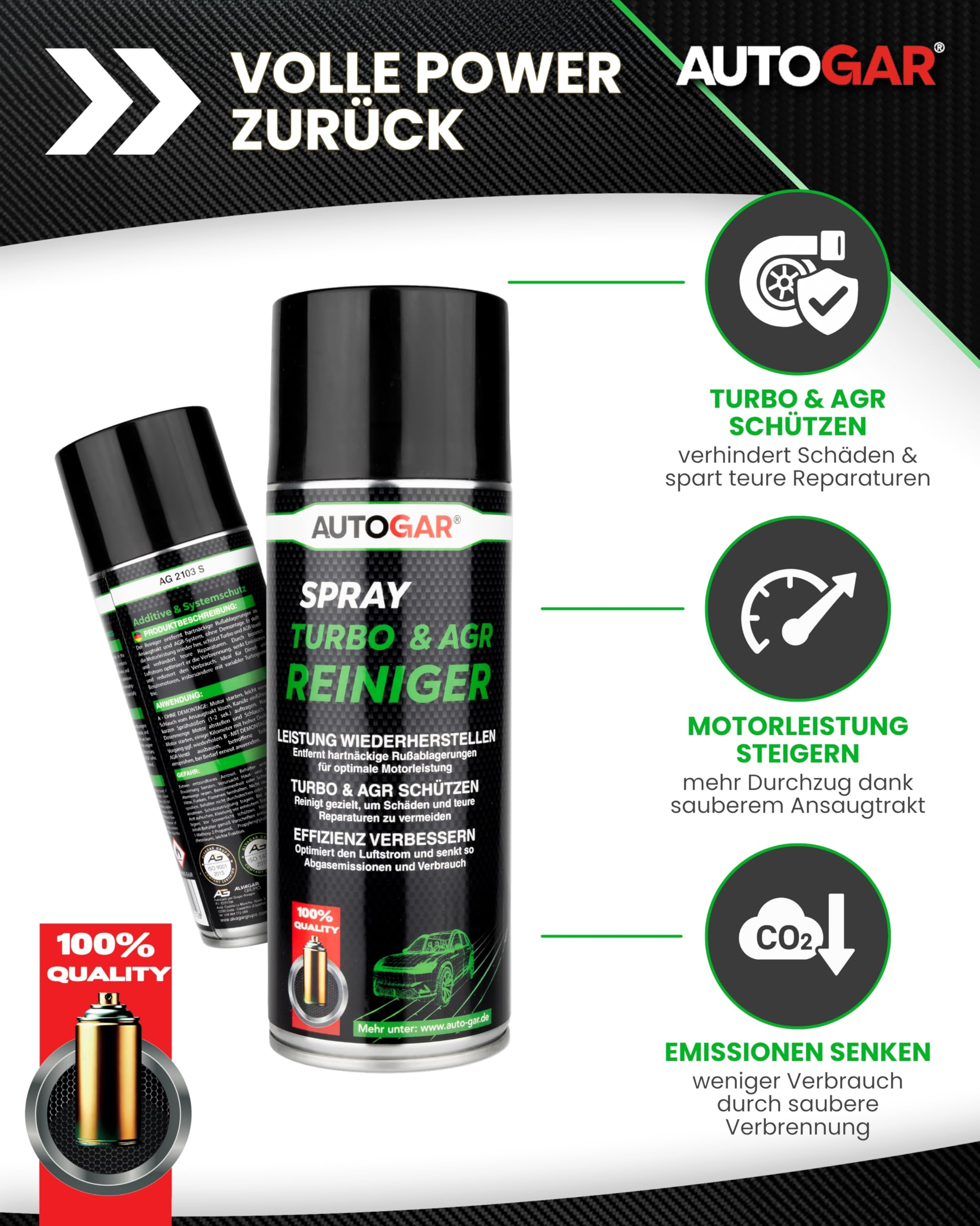 Turbo & AGR Reiniger Spray 400 ml I Ansaugtrakt Reiniger für Diesel I AGR-Ventil & Turbolader von Ruß und Ölkohle befreien I Einfache Anwendung für Werkstatt & DIY