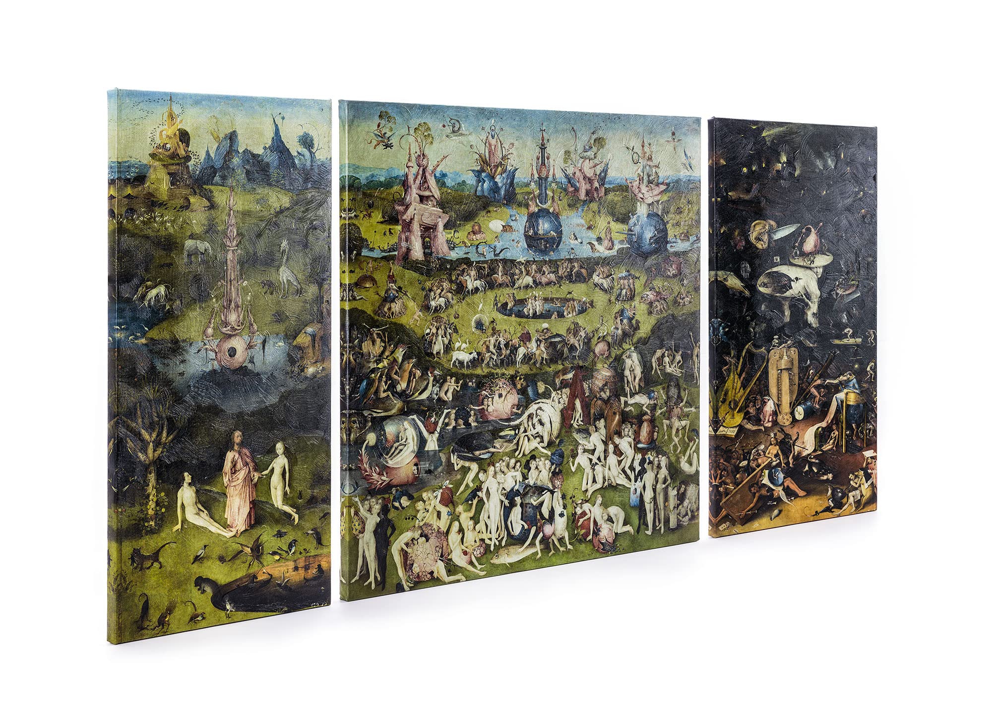 ShopArt - Quadro Effetto Pennellate Hieronymus Bosch Trittico del Giardino delle Delizie - Stampa Fine Art su tela Canvas Pronto da Appendere (cm 100 x 180)