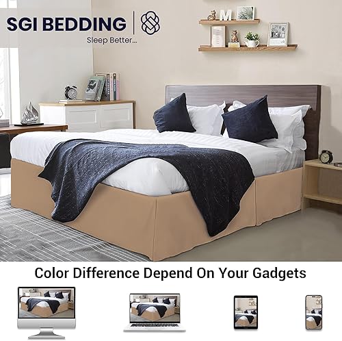 Miniatura 2 de Falda de cama de caída de 18 pulgadas, tamaño King con plataforma para permanecer en su lugar, elegante diseño plisado con esquinas divididas, tela