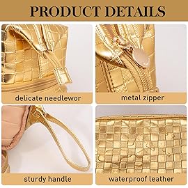 Abiudeng Large Makeup Bag for Women,Travel Makeup Organizer with Brush Holder, Dopp Kit Essentials,Waterproof Checkered Cosmetic Bag for Traveling,Multi Compartment,Cute,Spacious Capacity-golden