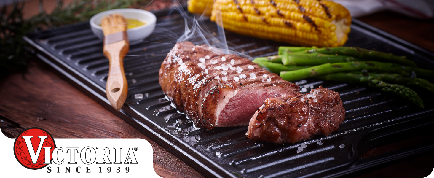 Geëmailleerde Gietijzeren Inductie Grillpan 33 X 21cm - Dubbelzijdig