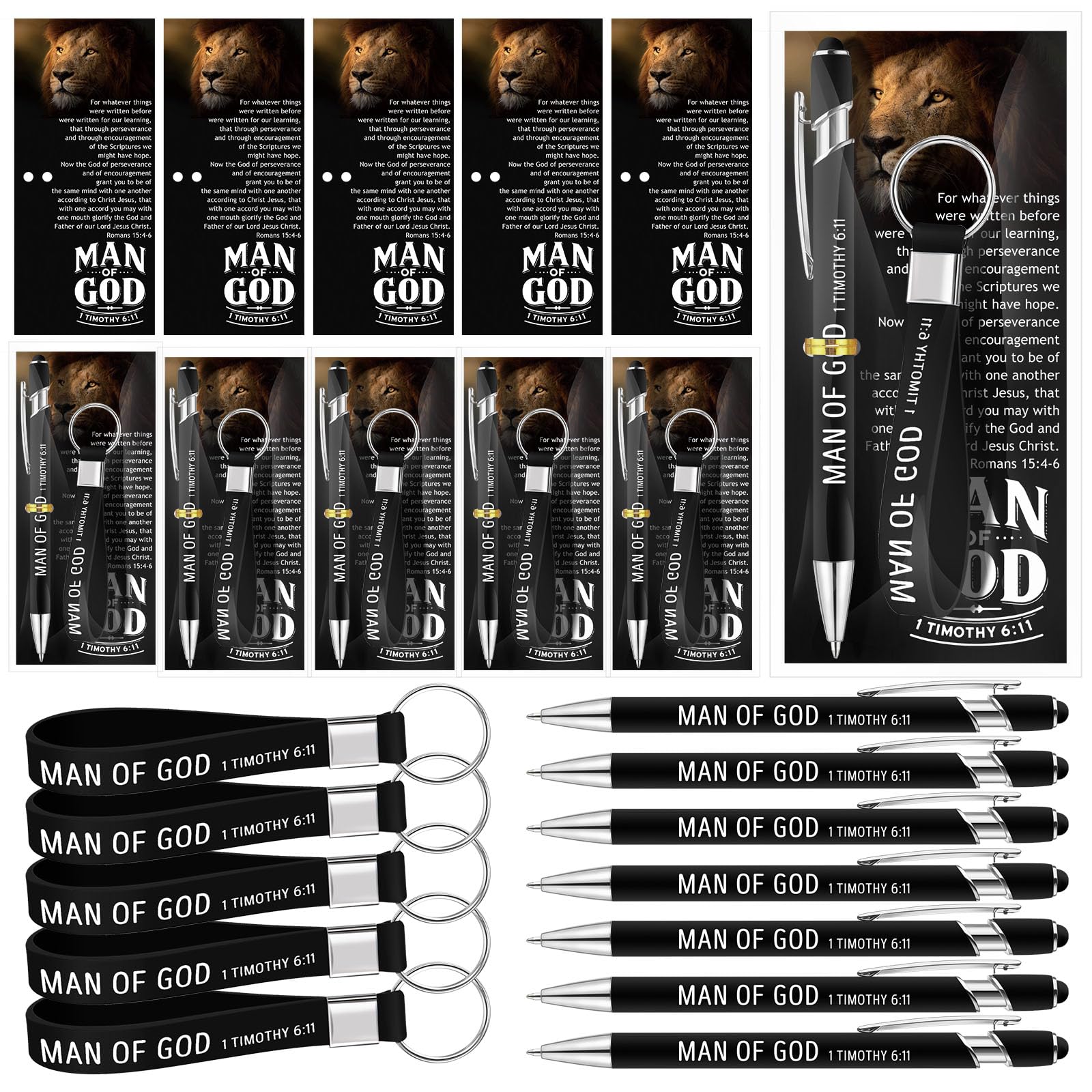 Chiisong Bulk Christmas Christian Gifts Inspirational Bible Verse Keychains Pastor Gift Ballpoint Pens with Stylus Tips Church Pens with Religious