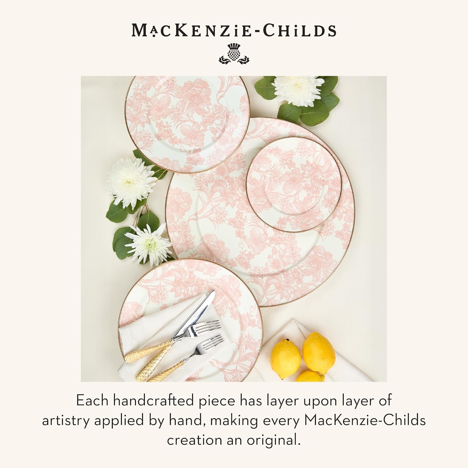 MACKENZIE-CHILDS Enamel Charger Plate, Decorative Plate for Home Decor, 12 Inches, Rosy English Garden