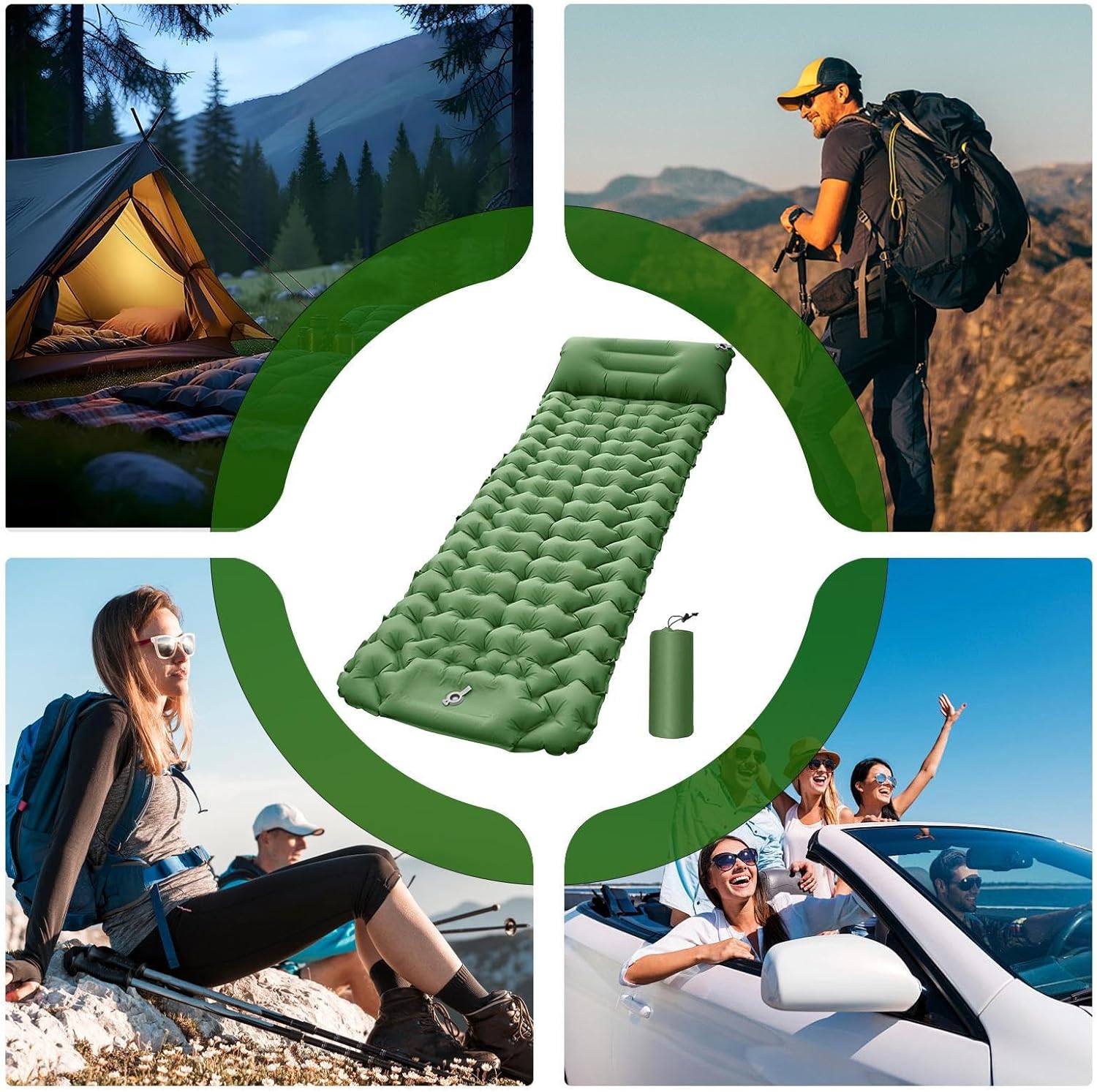 Inflatable Camping Mat | Compact Blow Up Mattress with Pillow | Lightweight Backpacking Sleep Mat - for Outdoor Travel Backpacking Hiking Tent Car Truck SUV Women Men