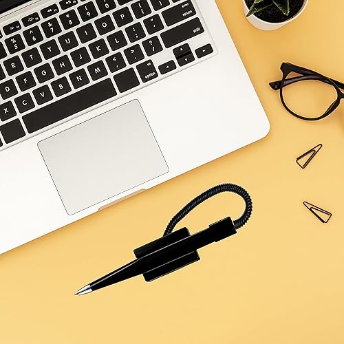 Miniatura 6 de Performore Paquete de 12 bolígrafos seguros de 5 pulgadas, color negro con cable seguro de plástico unido a la base trasera adhesiva, bolígrafo de
