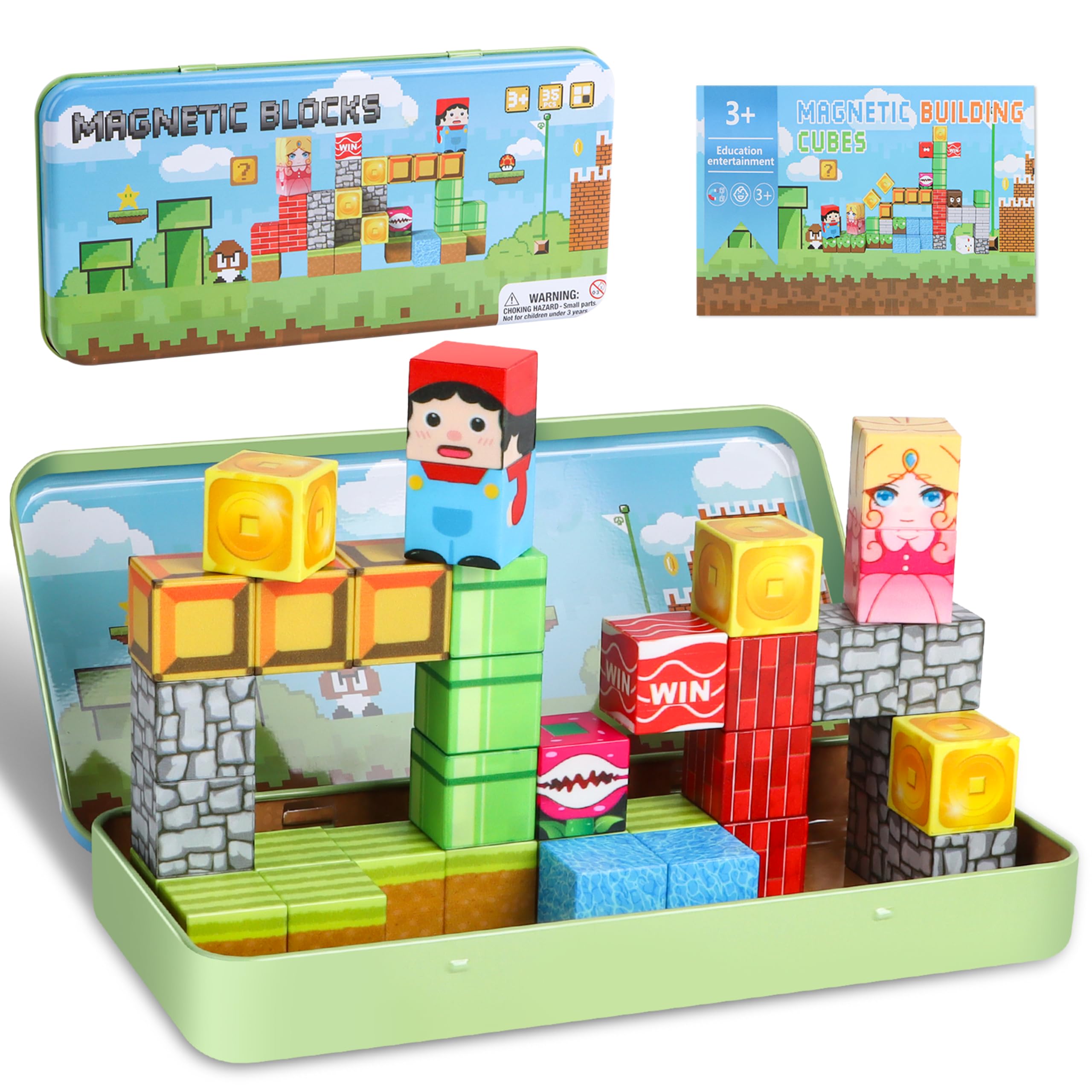 Blocchi Magnetici Da Viaggio Per Bambini - 35 Cubi In Scatola Di Ferro - Giocattolo Costruzioni STEM Per Viaggi