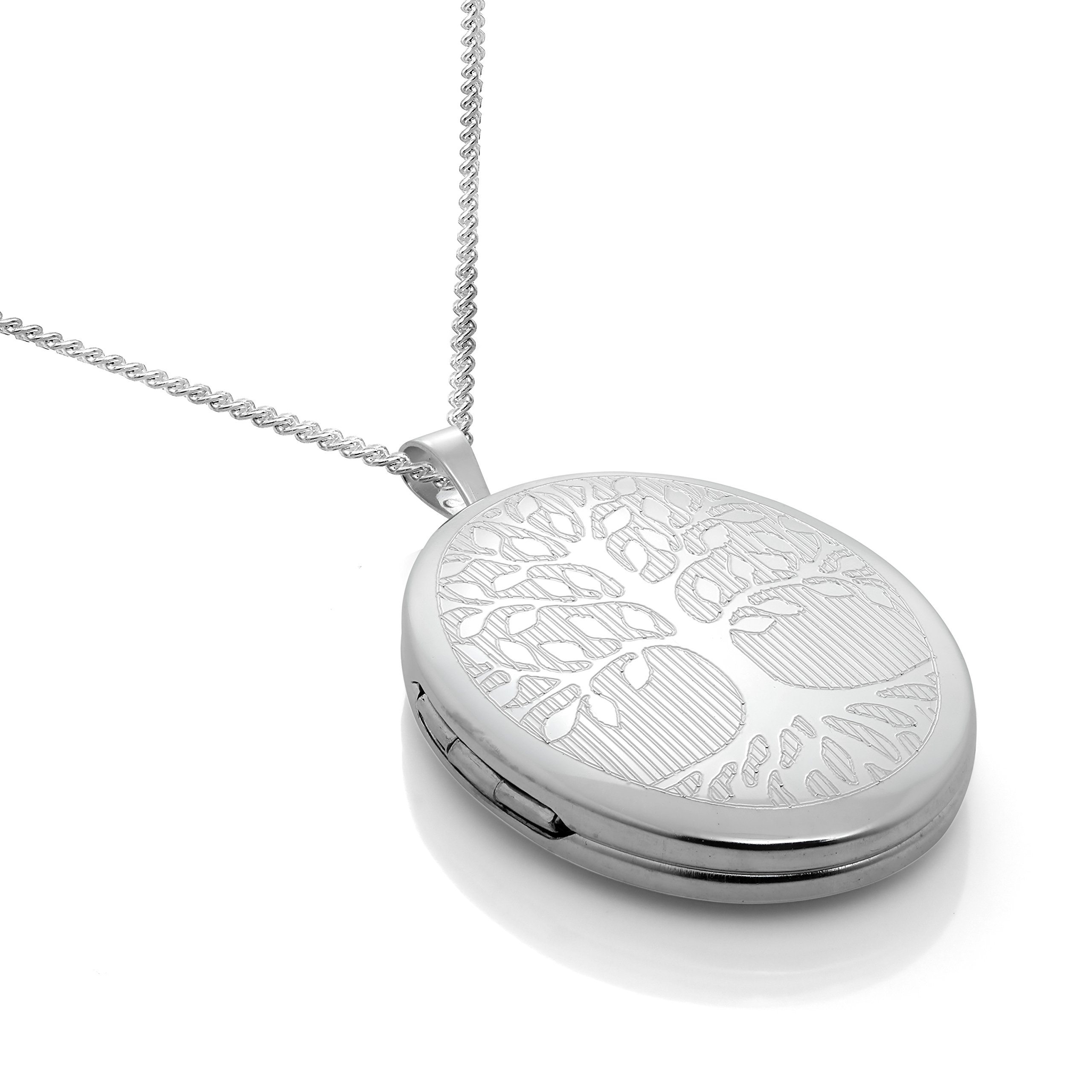 Sterlingsilber Lebensbaum Graviertes Medaillon Oval an 45,7cm Kette