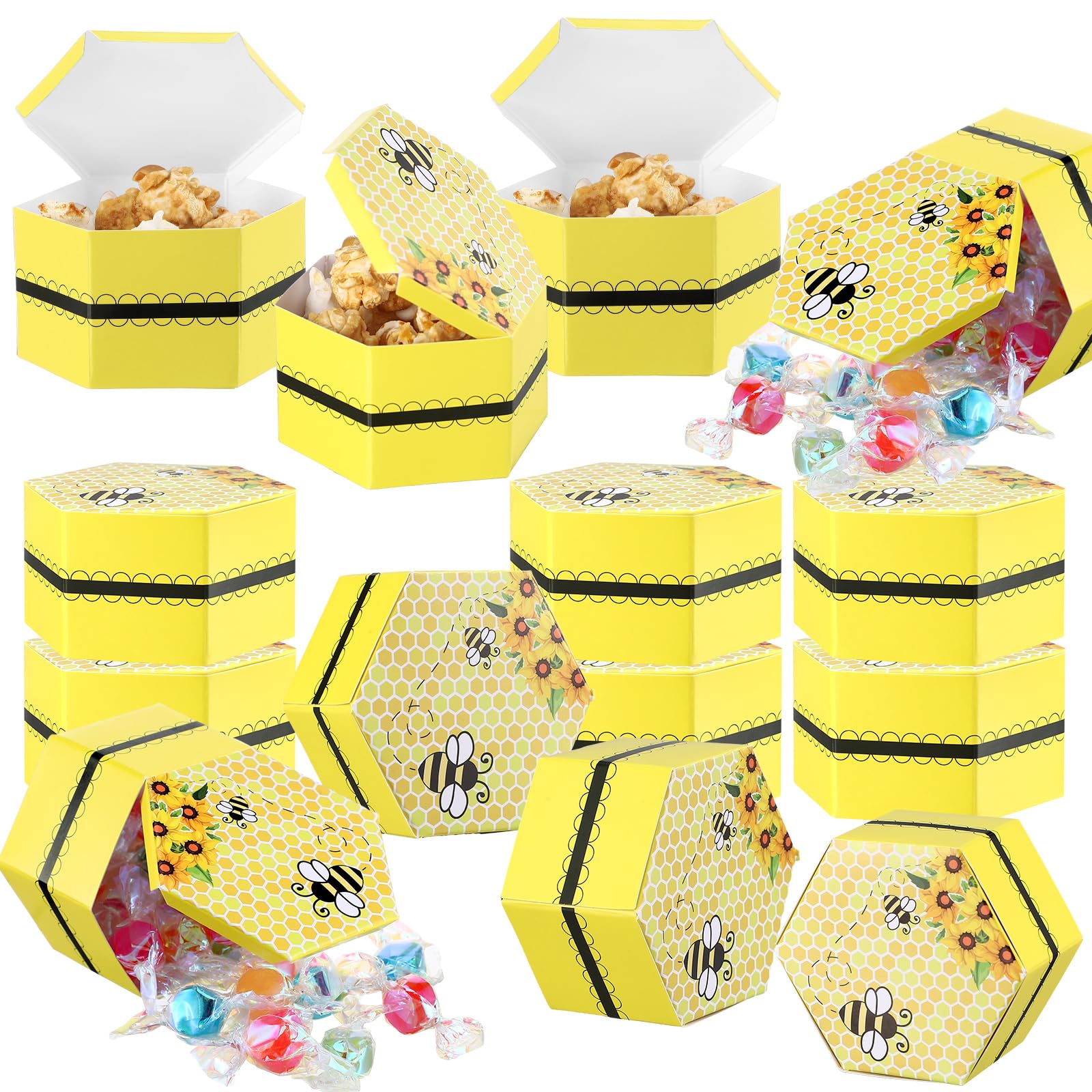 Fuyoooo 50 Cajas De Dulces De Abeja, Cajas De Regalo De Colmena De Papel, Cajas De Regalo De Papel Amarillo, Decoración De Fiesta De Abeja, Baby Shower, Fiesta De Cumpleaños, Pulgadas