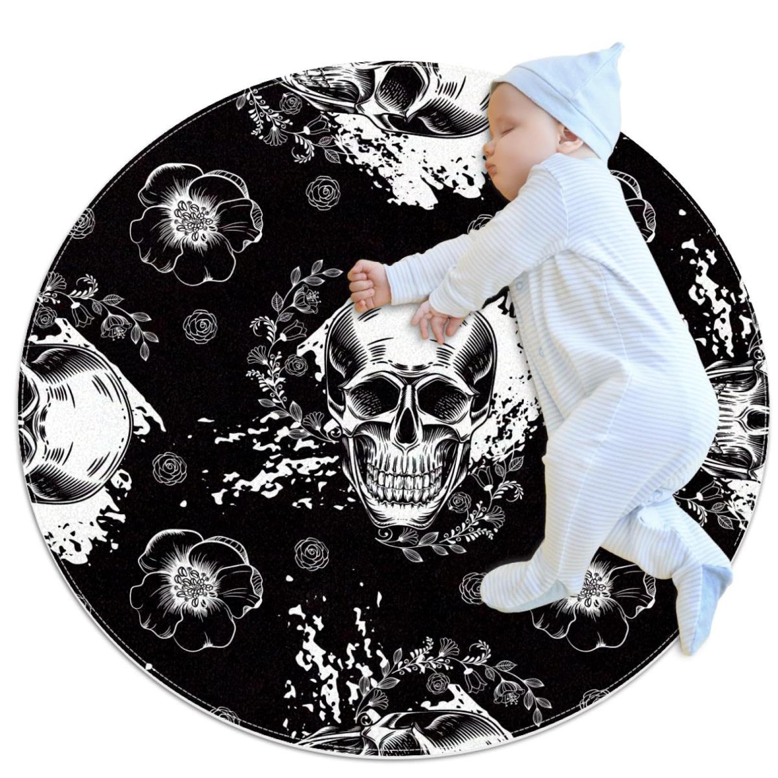 Tapis de salle de bain antidérapant motif crânes fleurs isolation sol 1m