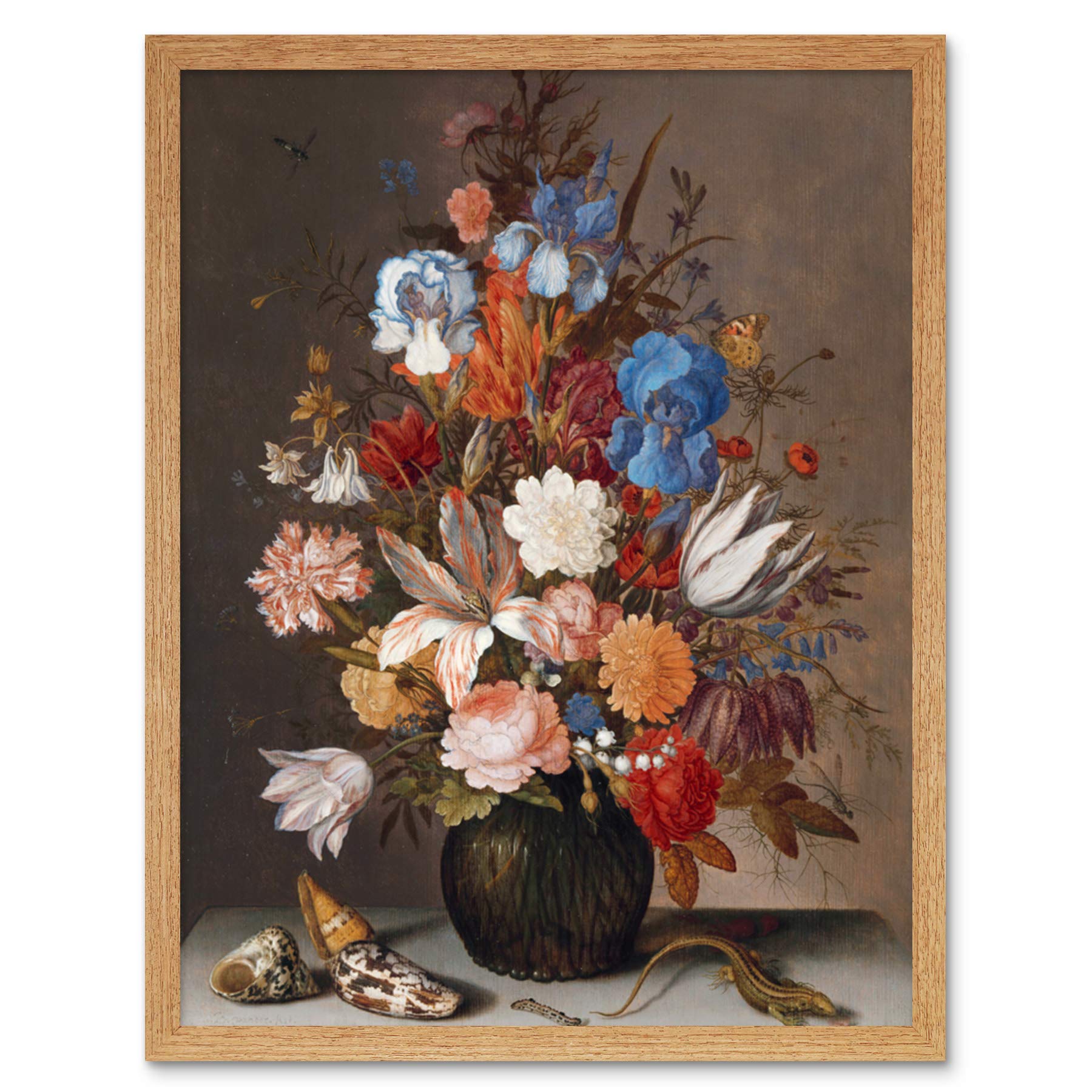 Artery8 Balthasar Van Der Ast Still Life Flowers Painting Art Print Framed Poster Wall Decor 12x16 inch