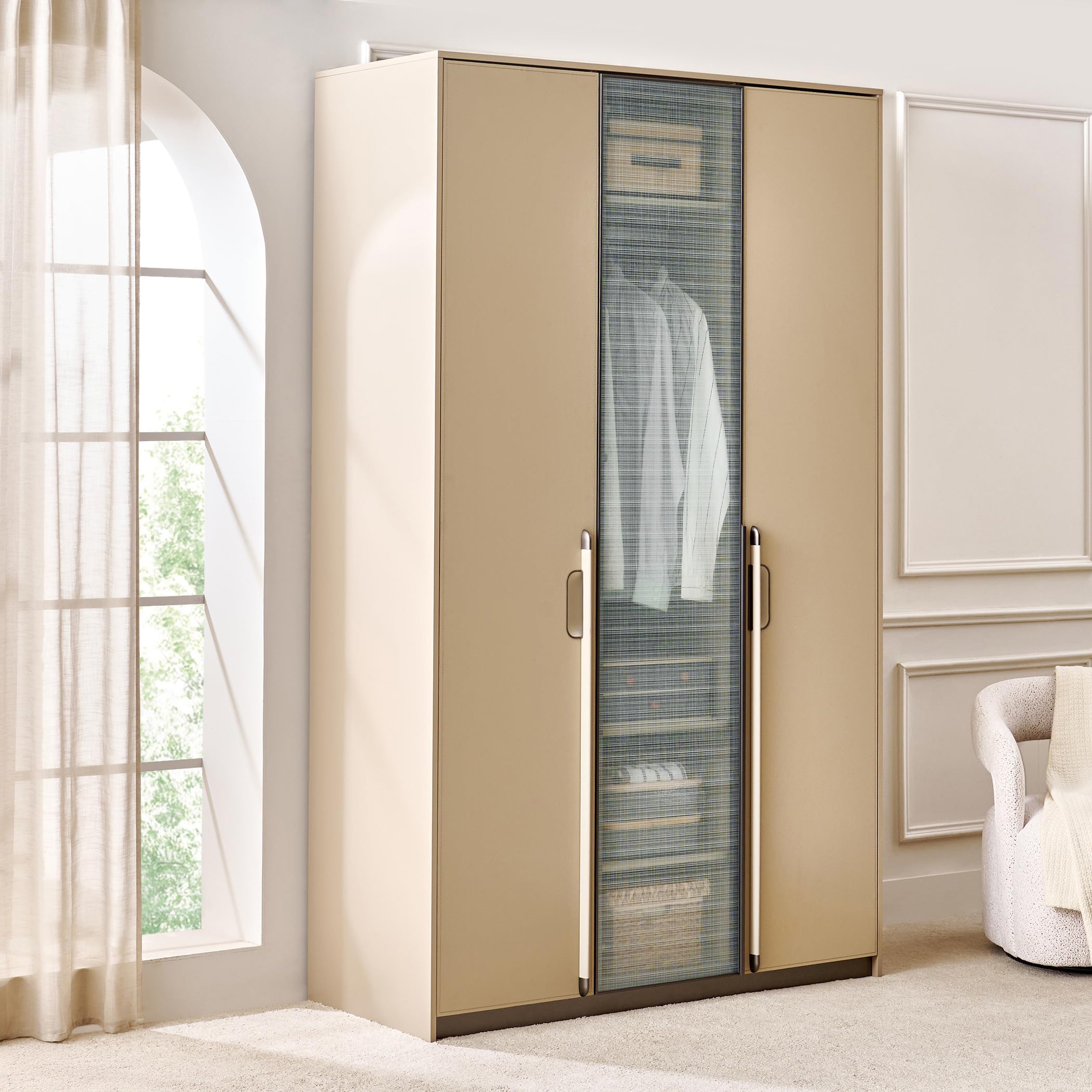 Home Centre | Clair De Lune 3-Door Wardrobe - Beige | Engineered Wood-image-4