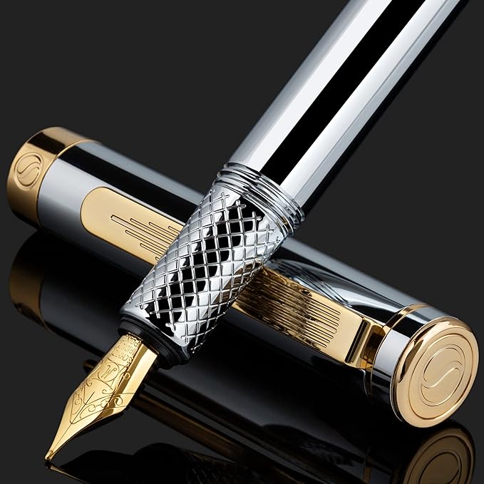 Scriveiner Luxury EDC Fountain Pen (Medium), Stunning Heavy Pocket Pen