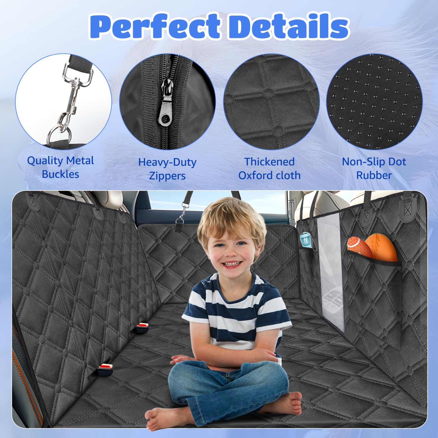 Nobleza Extensor de Asiento Trasero para Perros, Funda Coche Perro Asiento Trasero Impermeable con Parte Inferior Dura, Protector Coche Perros Asiento Trasero, Apto para Todos los Coches, L164*W131cm