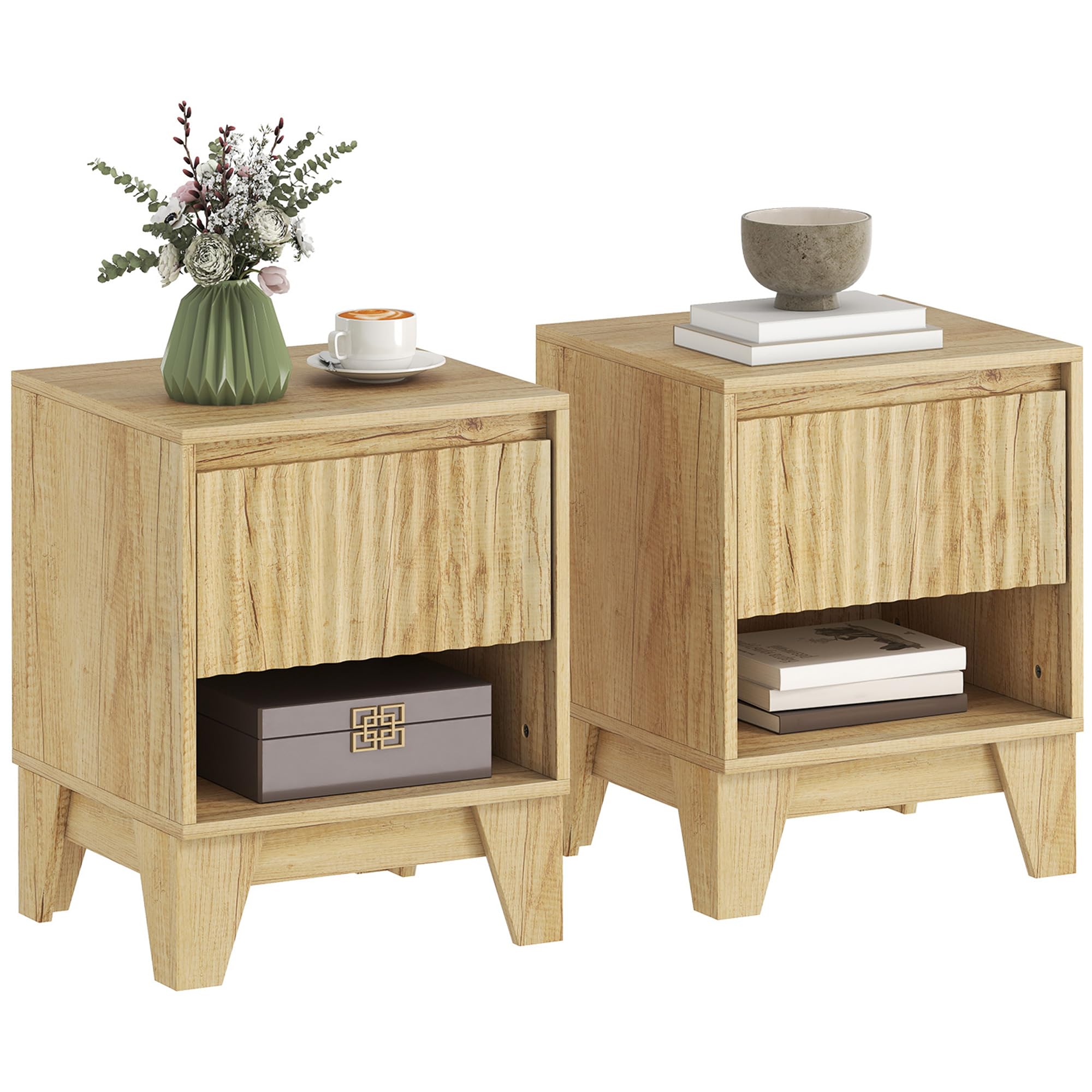 HOMCOM Lot de 2 Tables de Chevet étroites Table de Nuit Bois Naturel