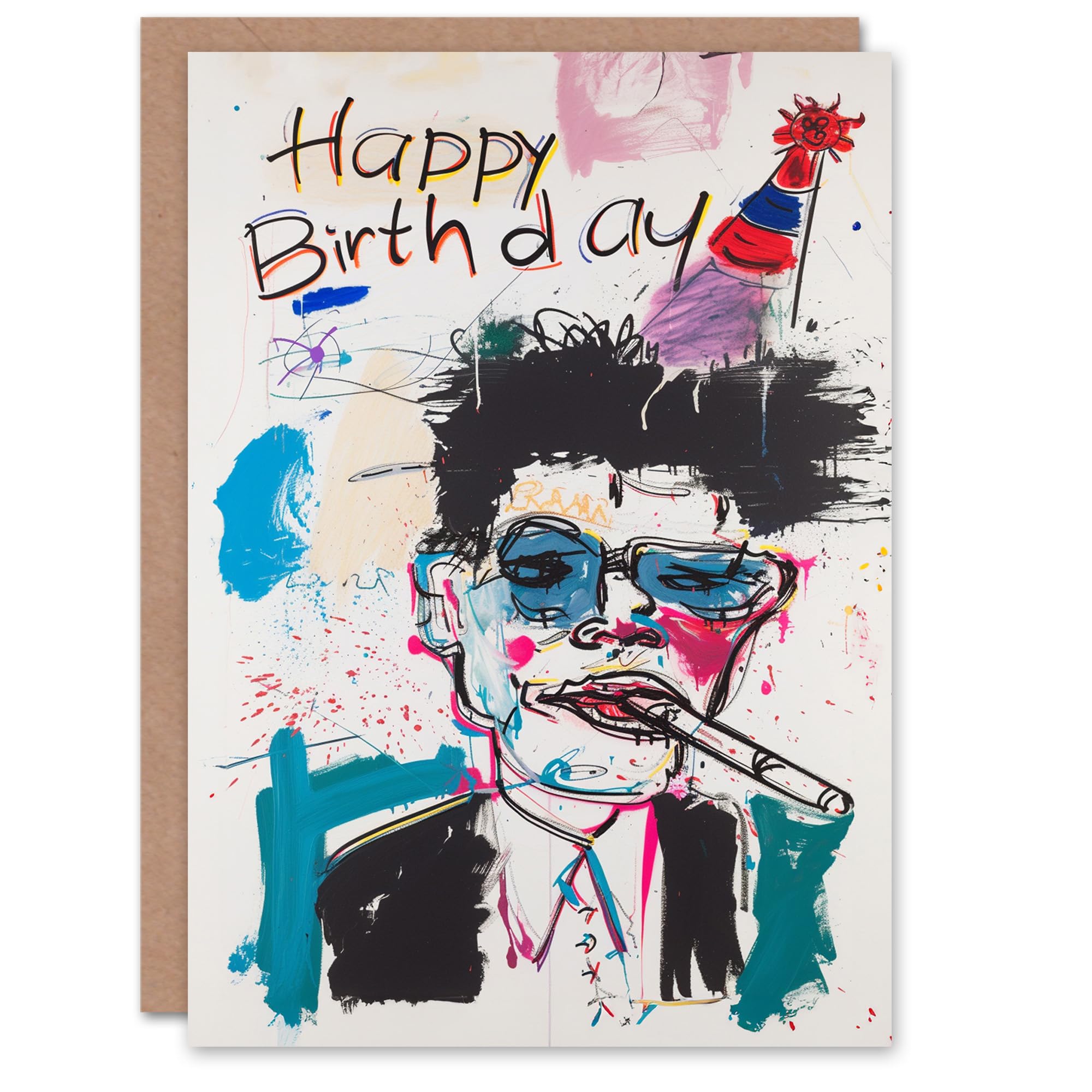 Birthday Card Punk Man Artistic Drawing Colourful For Him Man Greeting Card