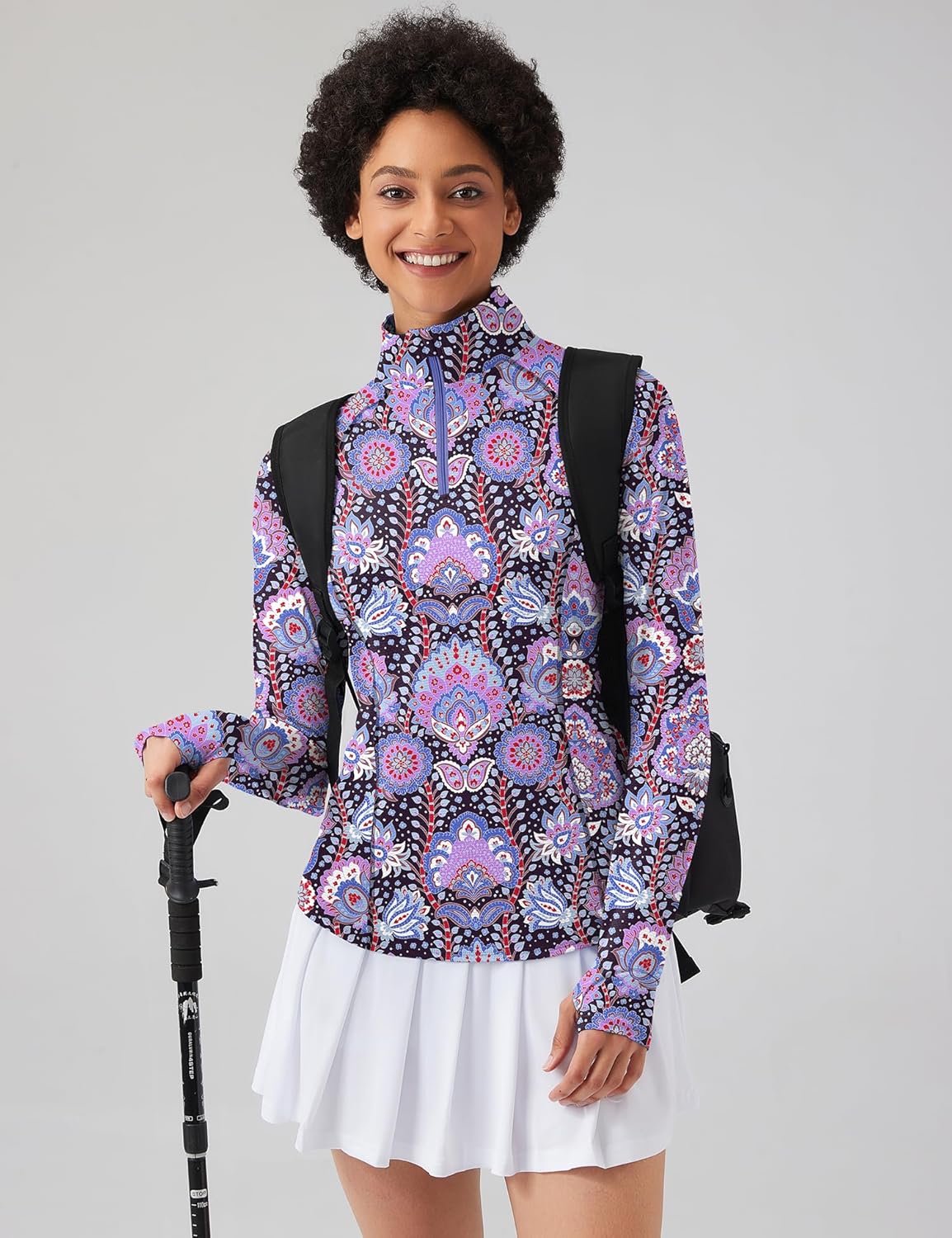 LOMON Women Long Sleeve Shirts Sun Protection 1/4 Zip Summer Quick Dry Hiking Shirts Quarter Zip Pullover for Women - Image 2