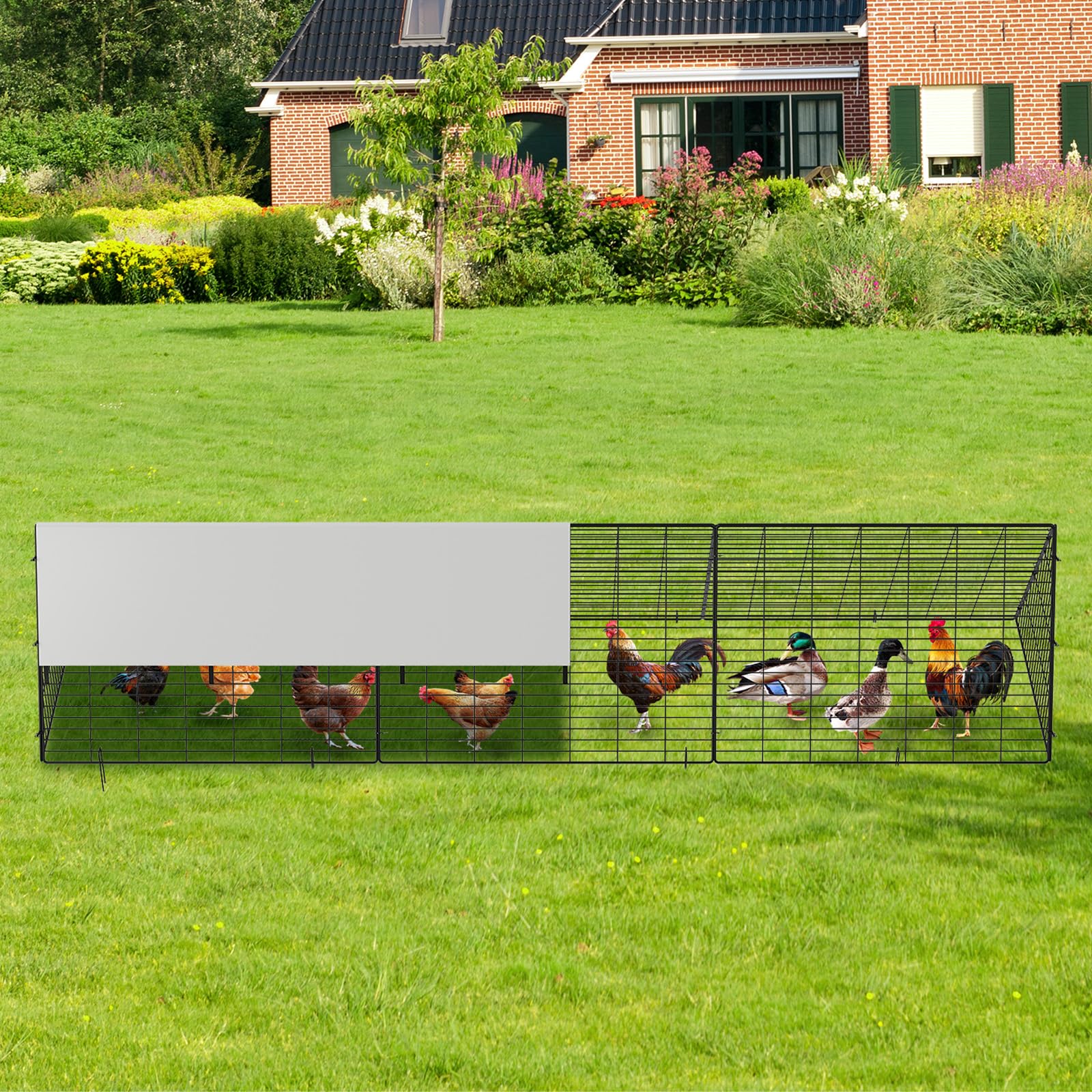 Túnel de metal para pollos con cubierta impermeable y anti-UV, corral de pollo para patio, granja de patio al aire libre, gallinero portátil para gallinas, patos, conejos (118.8 x 28 x 24.2 pulgadas)
