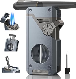 5-in-1 Torch Lighter with Cutter, Nubber, Holder, Punch, Adjustable Windproof 4 Jet Flame, Refillable Butane Lighter, Multi-Functional Lighter Accessories, Men's Elegant Gifts, Travel Outdoors