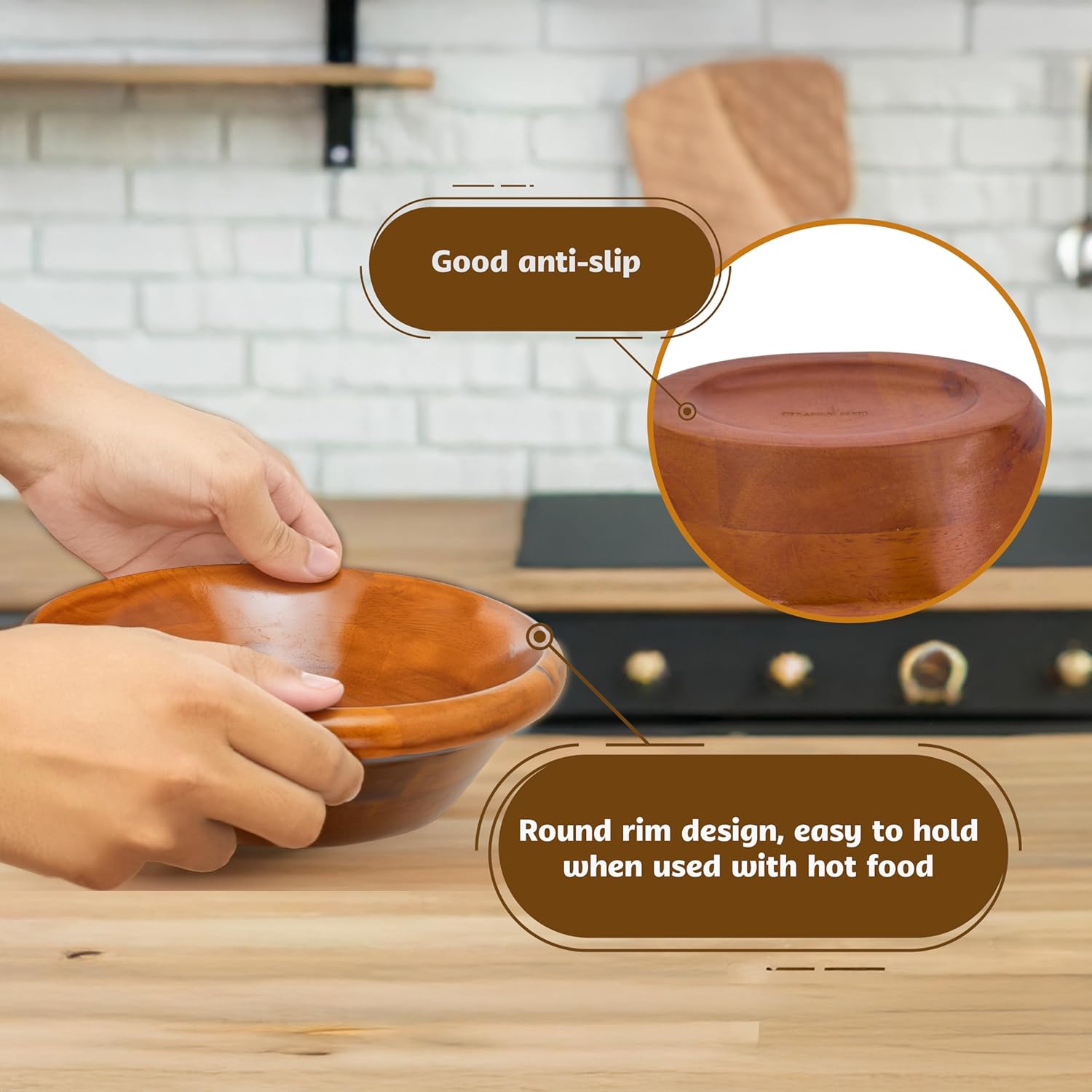 VieWood Wooden Salad Bowls, 8 Inch Set of 4 Wood Bowls for Serving Food, Salad, Dessert, Home Decor, Food Safe - Lightweight, Sturdy & Durable