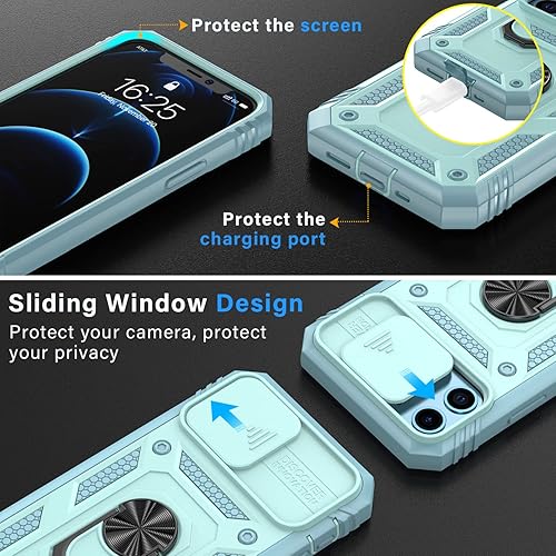 Vista 9 de Korecase Funda de protección para iPhone 12 y 12 Pro Ring Case con cubierta para lente de cámara, grado militar, resistente, de doble capa, cuerpo