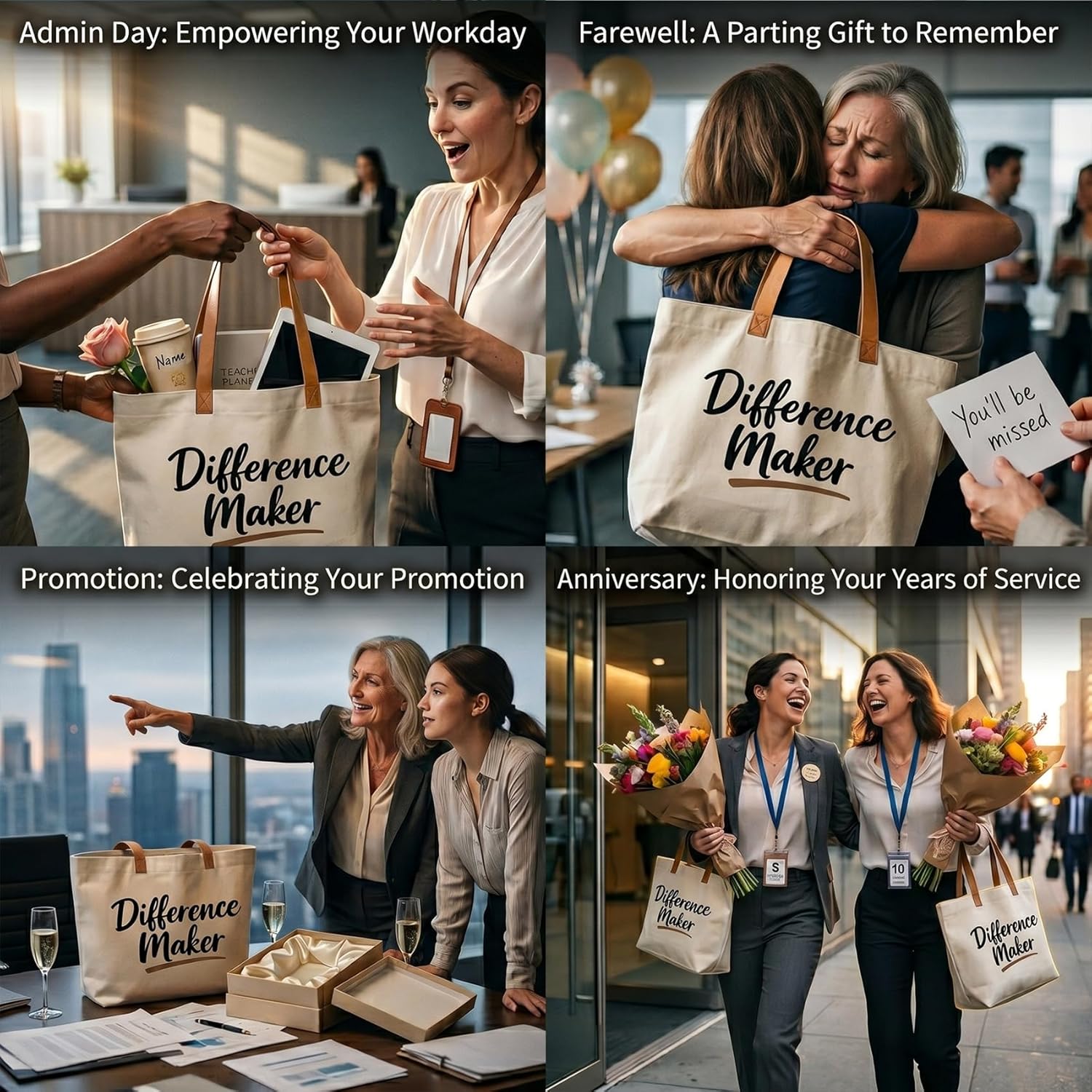 ELEGANTPARK Coworker and Teacher Appreciation Gifts for Women Canvas Tote and Pouch Difference Maker Employee Volunteer Thank You Gifts Farewell Administrative Professionals Day Office Assistant