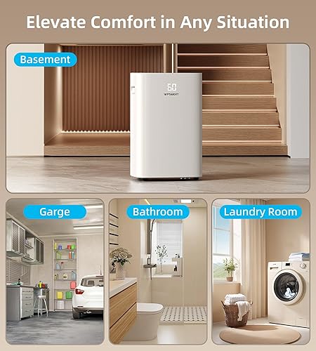 Miniatura 6 de Deshumidificador de 100 pintas para el hogar y el sótano, tanque de agua de 6 L, cobertura de 7000 pies cuadrados con manguera de drenaje, control