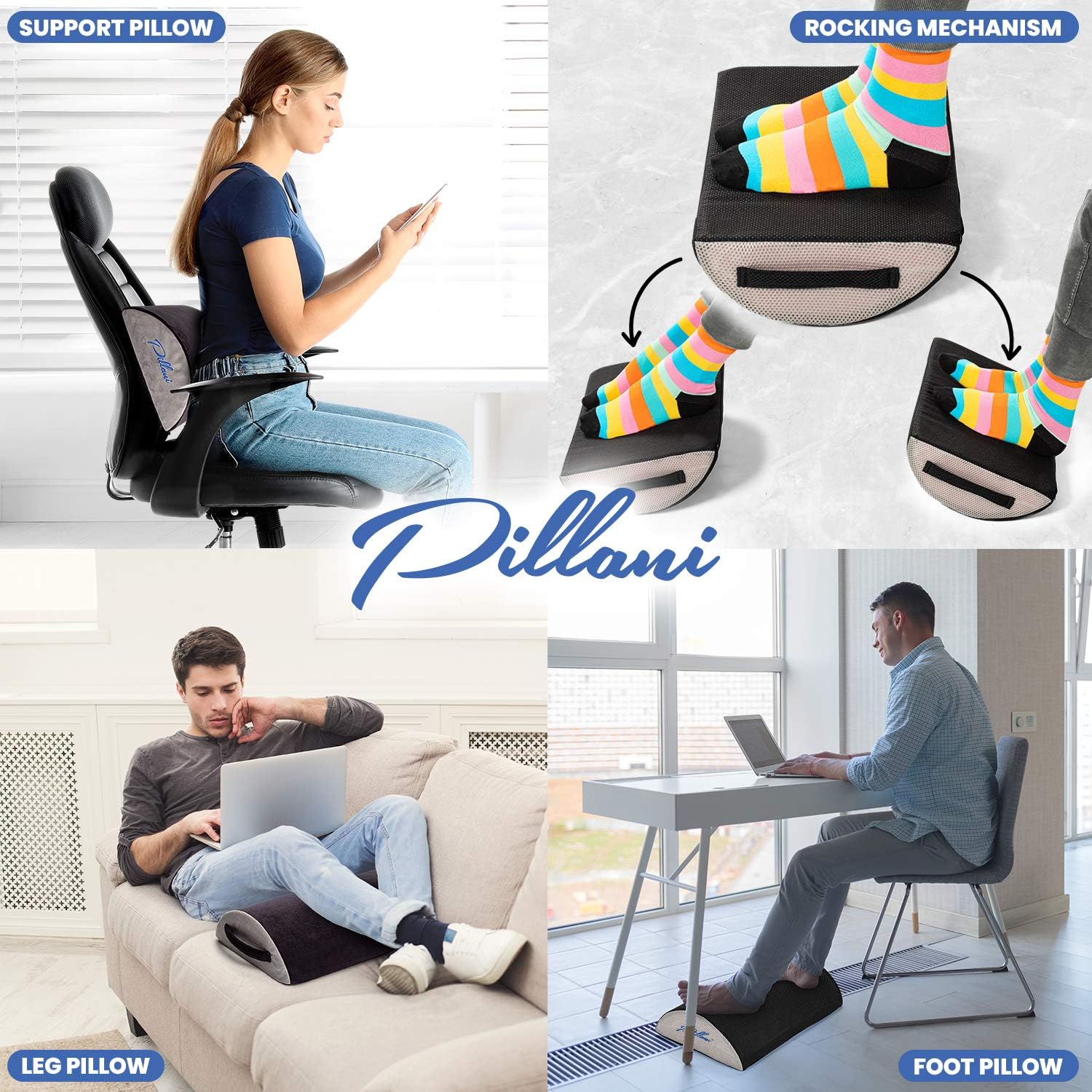 PILLANI Foot Rest for Under Desk at Work – Foot Stool for Desk at Work – Office Footrest - Ergonomic Adjustable Comfort Foam Cushion with Non-Slip Bottom Leg for Computer, Gaming, Home : Office Products