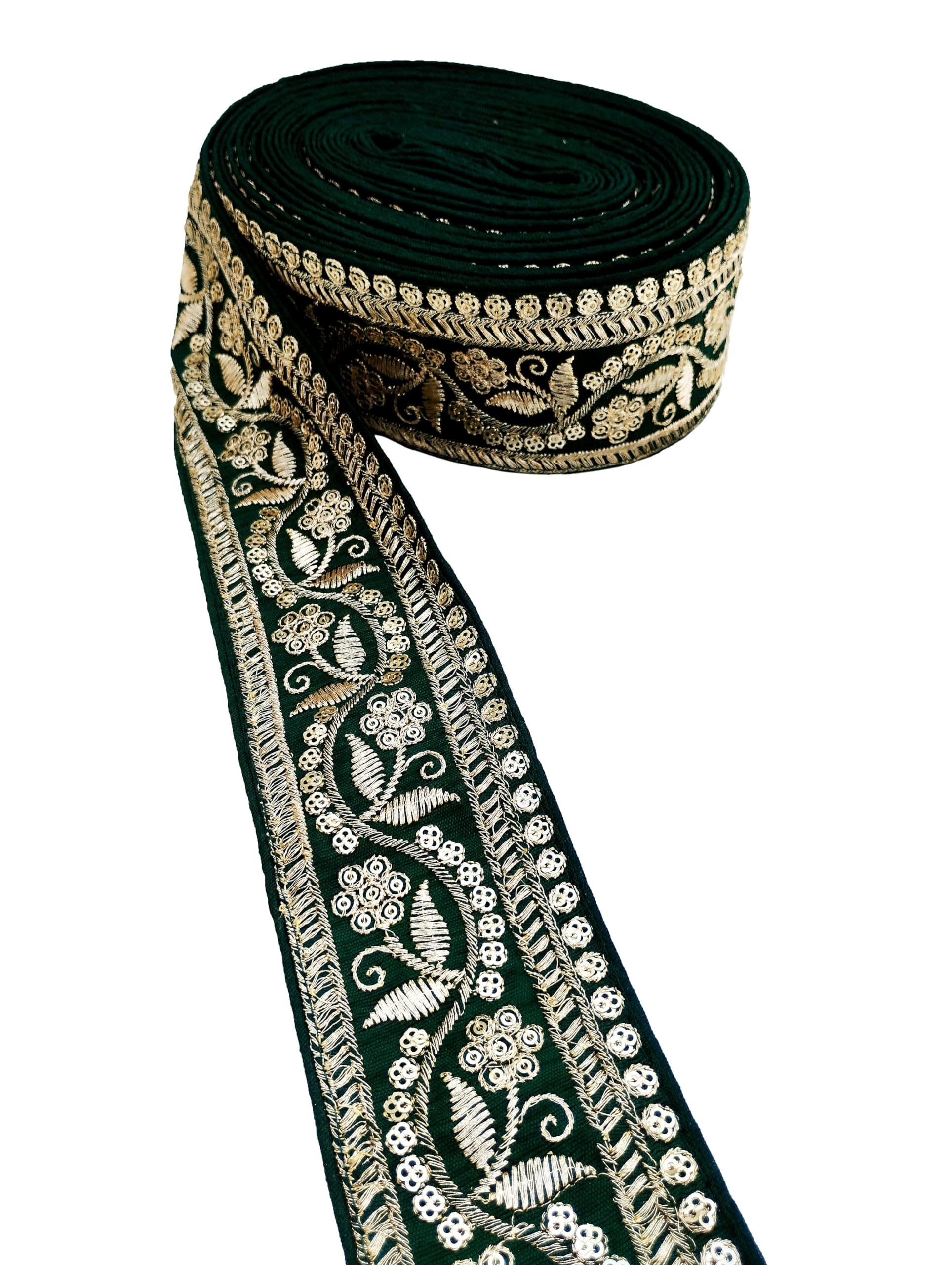FRIJVEN Embroidery Gold Work with Sequence Design Lace Border Falls for Saree, Kurti, Dresses, Bandhani, Lehenga, Decorative Ribbon (6.5 cm Width) (9 Meter, Green) (B0D7J1FTZQ) Amazon Price History, Amazon Price Tracker