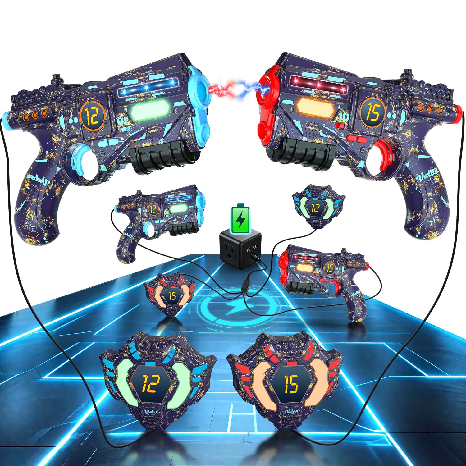 VATOS Rechargeable Laser Tag Set of 2 Guns 2 Vests - Infrared Real-time Data SYNC Laser Tag Gun with Glowing Light, Lazer Tag Game for Adults, Laser Tag Gun Set of 2 for Boys Girls Age 6-12 Years Old