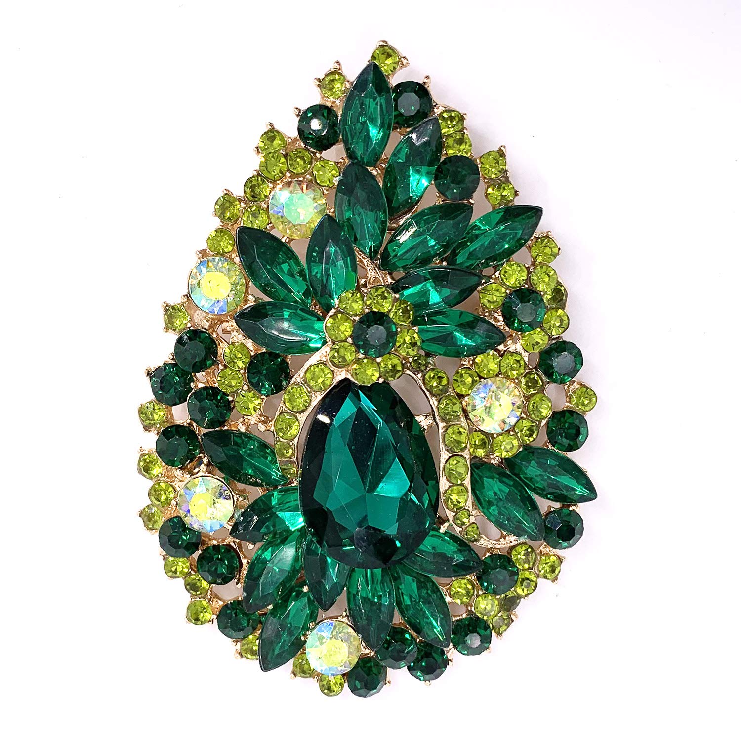 LAXPICOLWomen's Vintage Blue Austrian Crystal Elegant Flower Teardrop Brooch Gold Tone