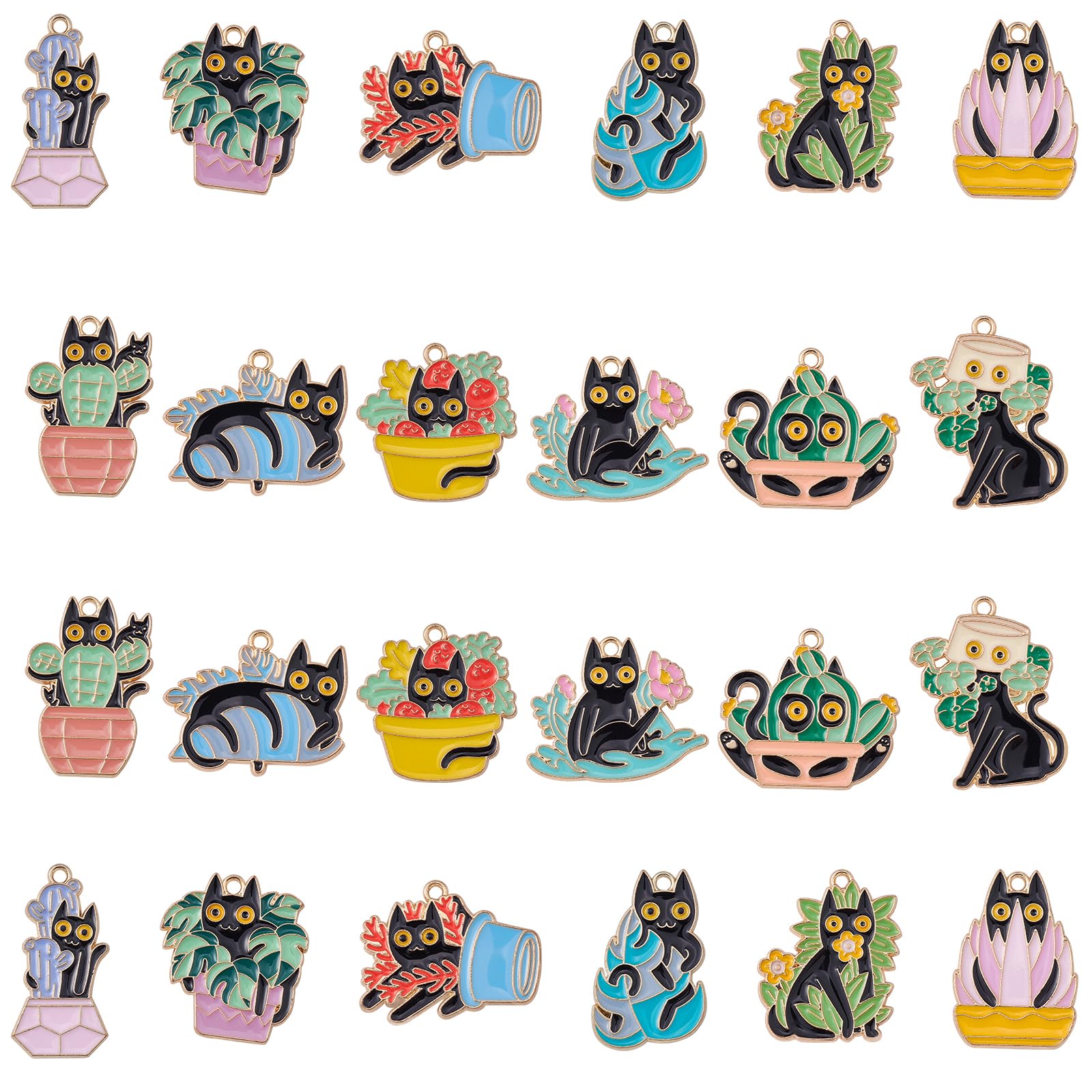 LEGENTLISUR 24Pcs Animal Enamel Charms for Jewellery Making Bulk Alloy Cat Pendant Charms for Bracelet Necklace Keychain DIY Craft Supplies