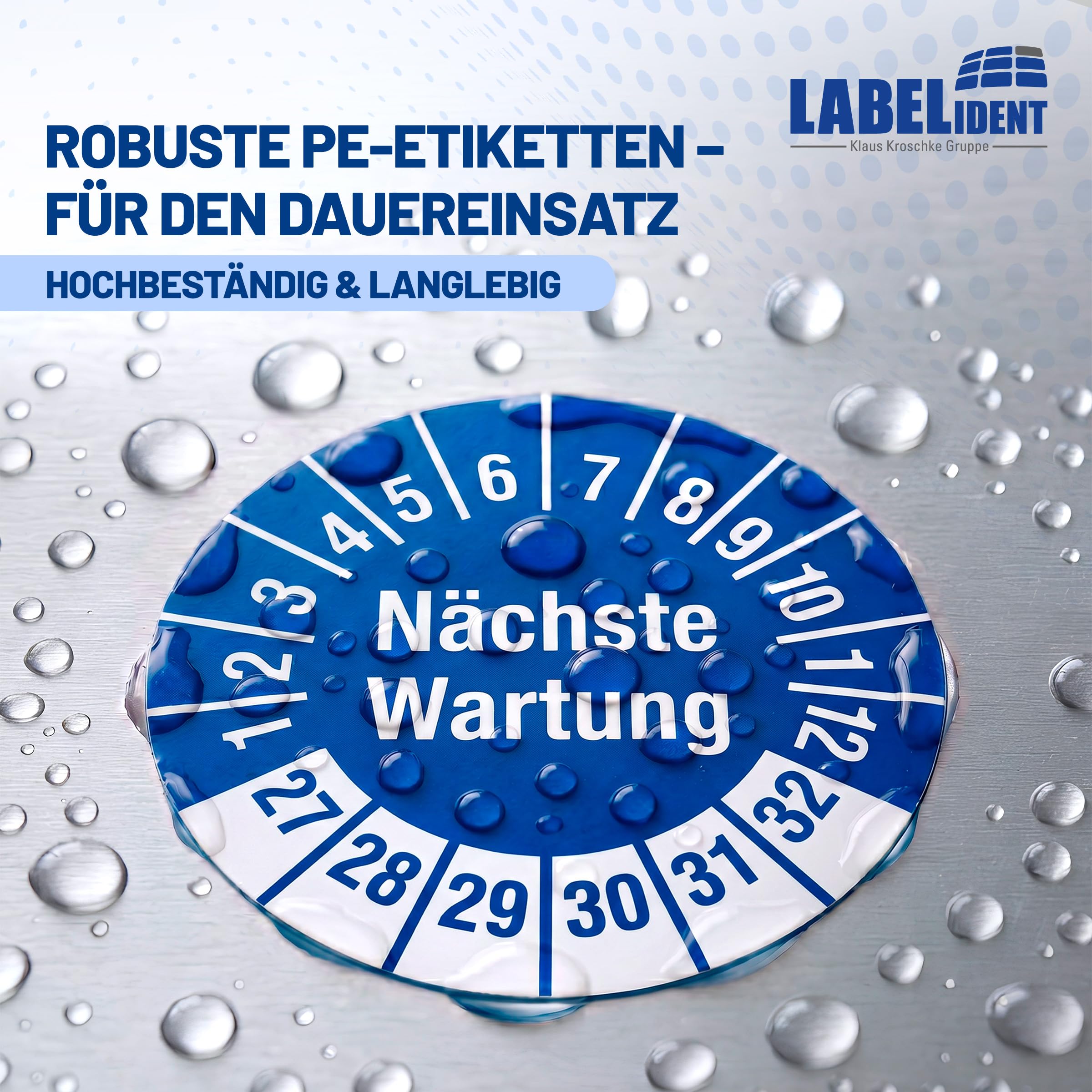 Labelident Prüfplaketten Nächste Wartung - Ø 30 mm - 1.000 auf Rolle, 2027-2032, selbstklebend