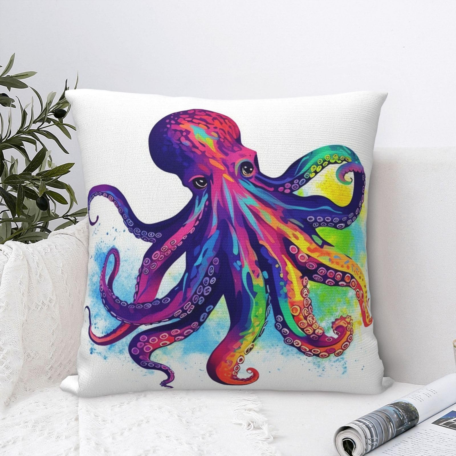 FodPand Luxury Velvet Throw Pillow Covers 18"x18" Super Soft Decorative Pillow Cases - Colorful Octopus Pillowcases Modern Lumbar Cushion Cases for Couch Sofa Bed Pillow Shams