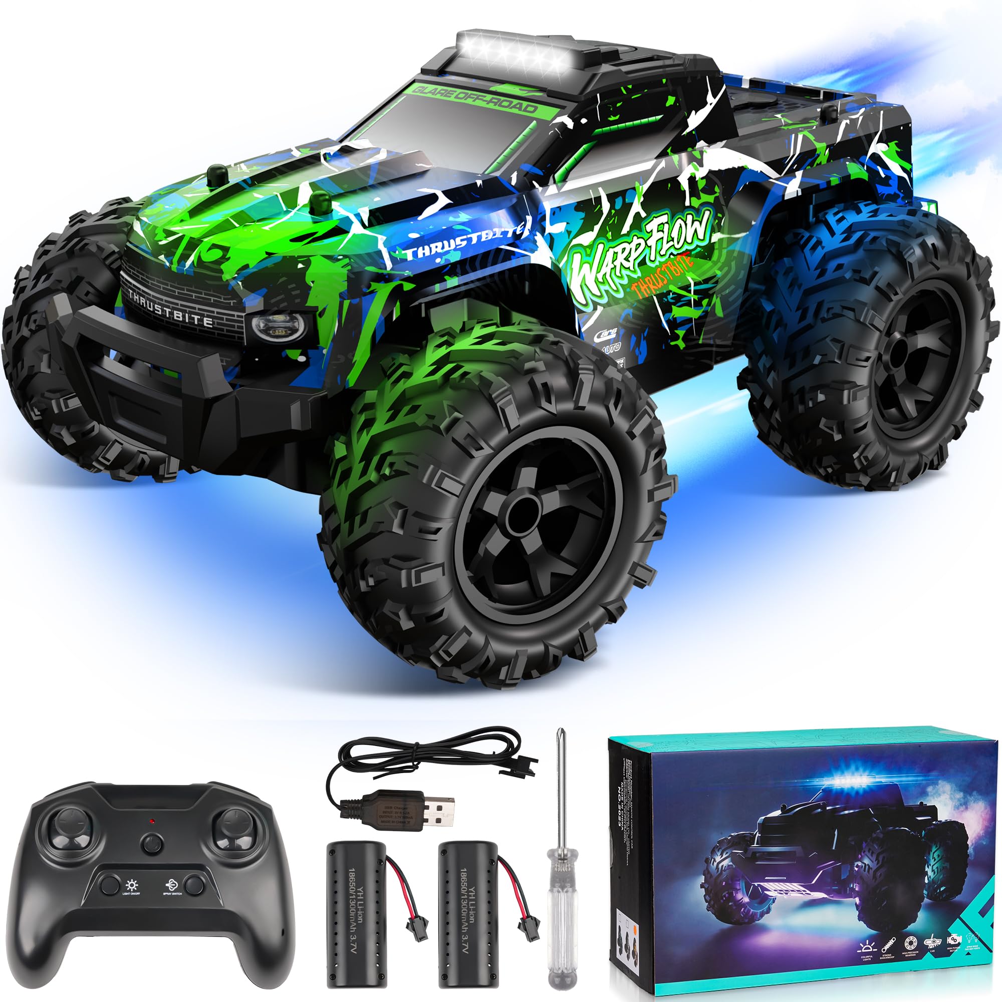 BAZADER Remote Control Cars RC Truck 1:18 RC Car with LED Light 2.4GHz All Terrain Off Road Truck Toys