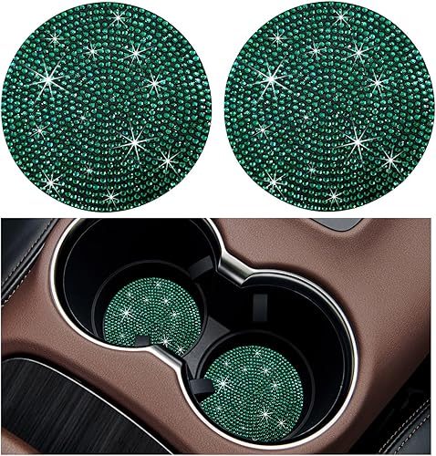 Miniatura 7 de Paquete de 2 posavasos para automóvil, antideslizantes, a prueba de golpes, universal, con diamantes de imitación de cristal brillante, accesorios