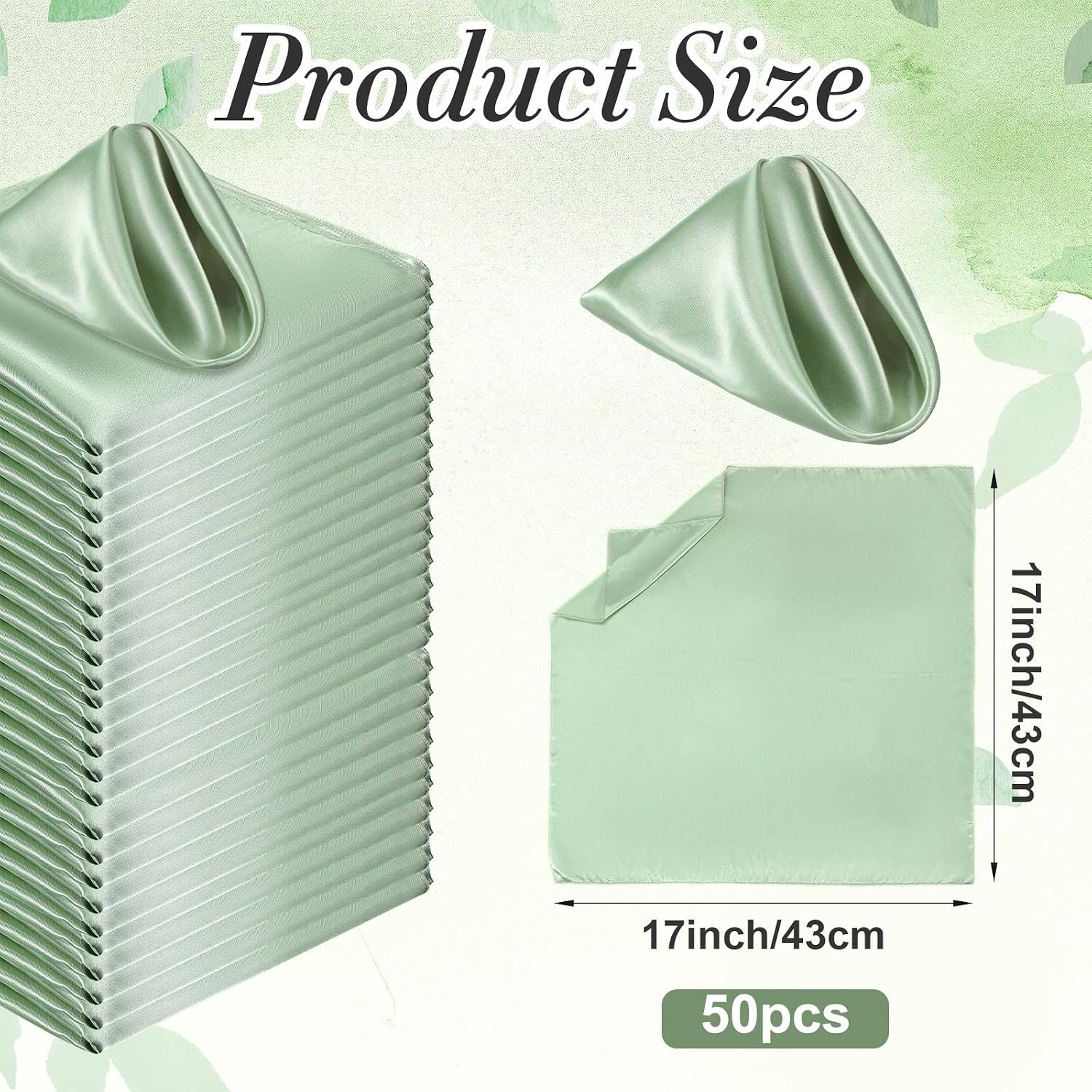 50 Pack Cloth Napkins, Sage Green Cloth Napkin, 17x17 Inch Satin Napkin, Smooth Fabric Dinner Napkins Bulk for Dinners, Weddings, Restaurants, Parties and Hotel, Washable & Reusable
