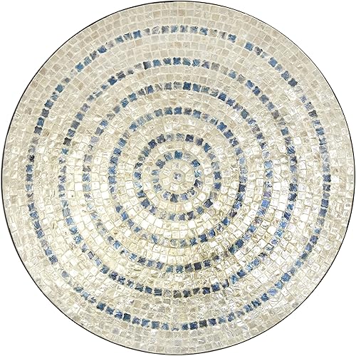 Miniatura 1 de Deco 79 Placa de concha de nácar hecha a mano, decoración de pared para el hogar, escultura de mosaico con detalles azules, arte de pared de 27 x 4